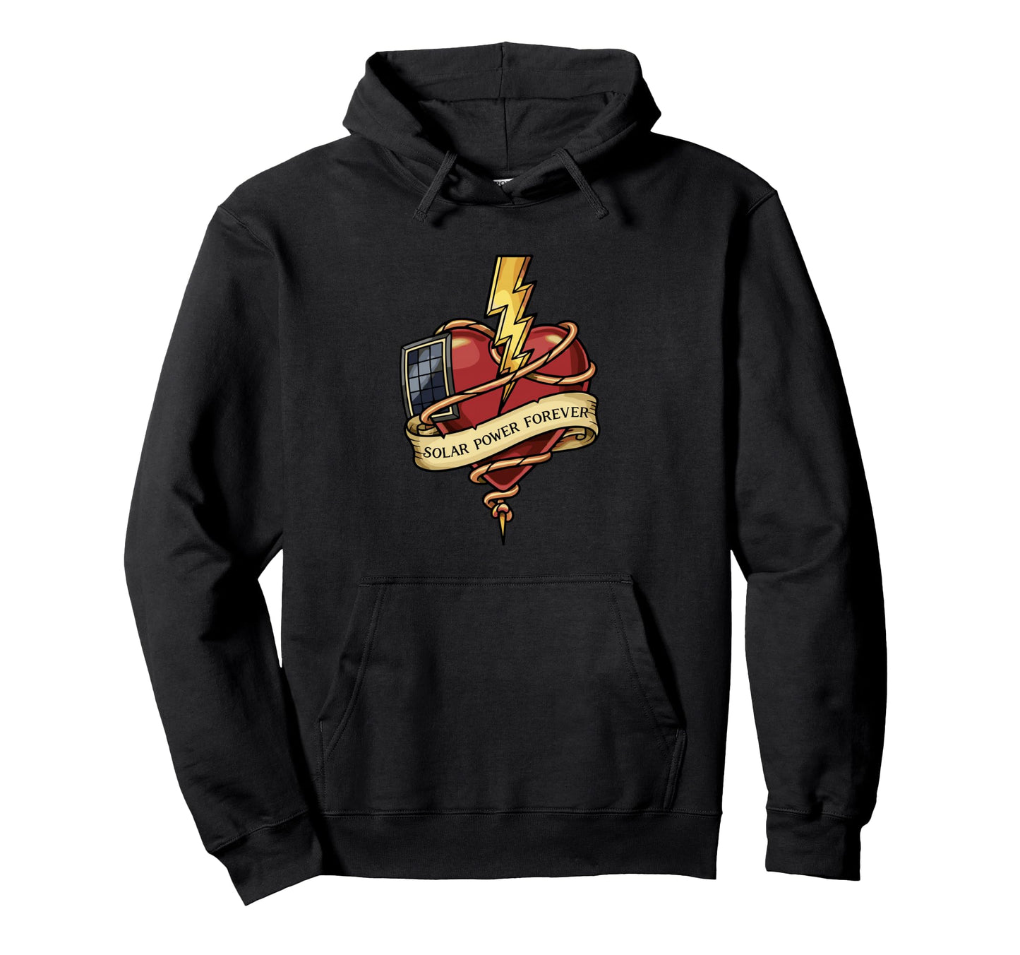 Solar Power Forever Heart Tattoo Flash Hoodie - Custom Art Print Unisex - T-Shirt, Sweatshirt, Hoodie