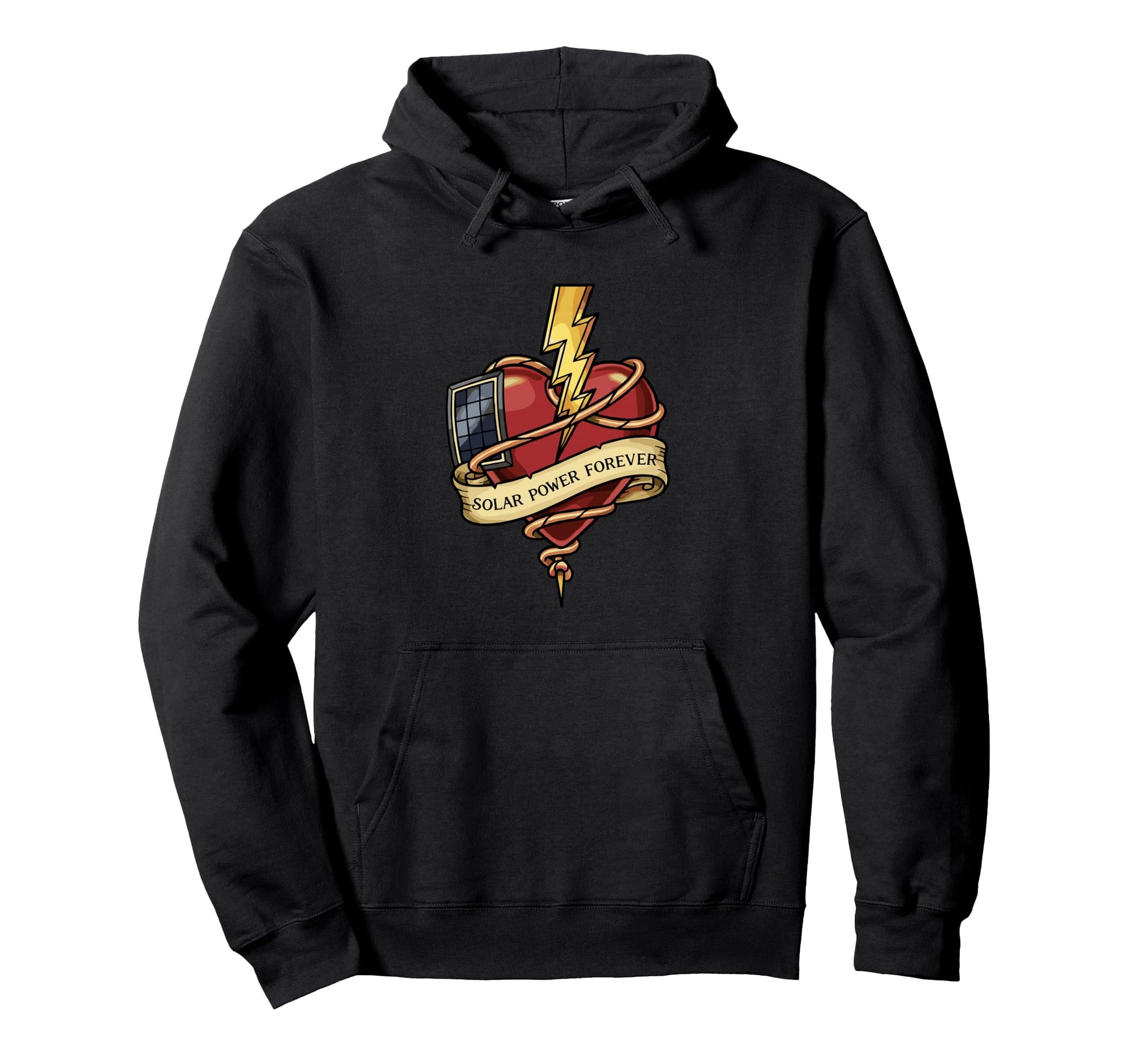 Solar Power Forever Heart Tattoo Flash Hoodie - Custom Art Print Unisex - T-Shirt, Sweatshirt, Hoodie