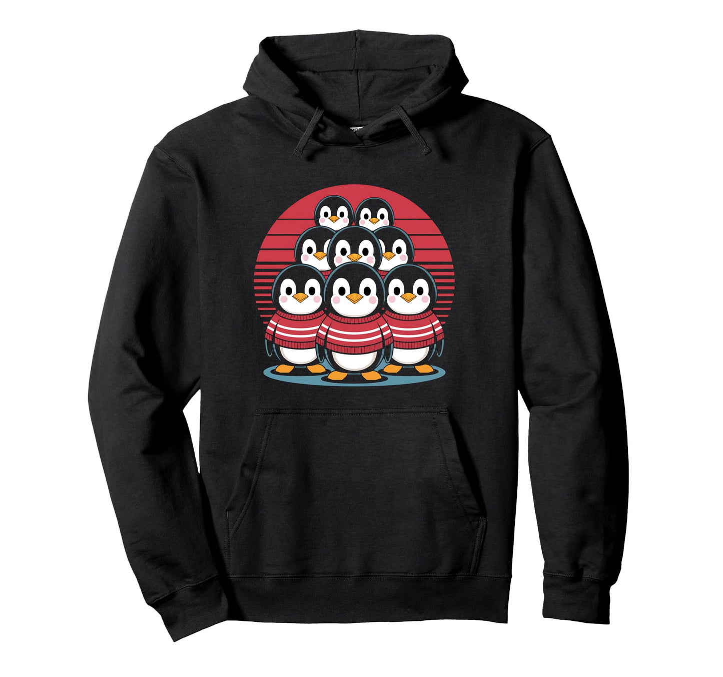 Penguin Squad Striped Sweaters Sunset Hoodie - Streetwear Style for Adults - T-Shirt, Sweatshirt, Hoodie