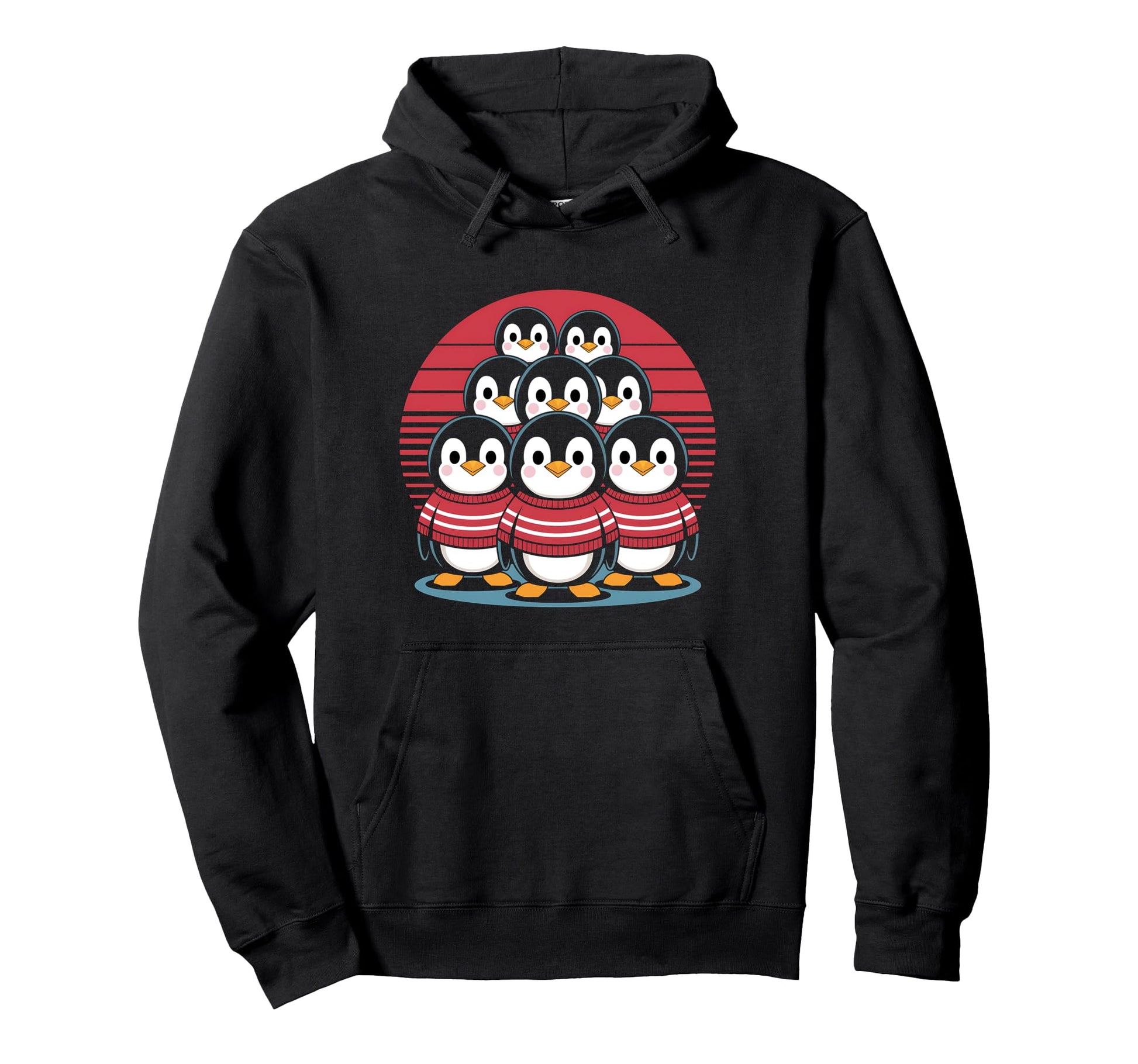 Penguin Squad Striped Sweaters Sunset Hoodie - Streetwear Style for Adults - T-Shirt, Sweatshirt, Hoodie