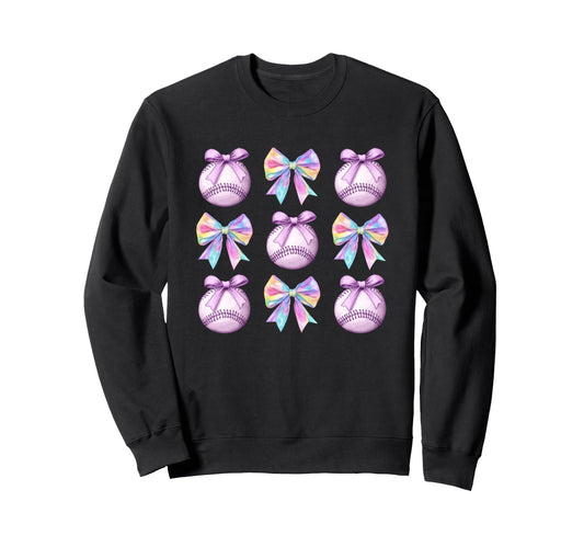Baseball Coquette Bows Purple Trendy Sweatshirt - Trendy Graphic Men Women - T-Shirt, Sweatshirt, Hoodie