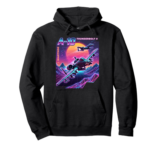 10 Warthog Jet Airplane 80S Synth Wave Hoodie - Minimalist Print Men Women - T-Shirt, Sweatshirt, Hoodie