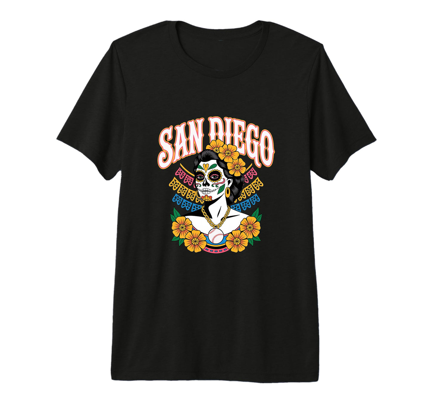 San Diego Sugar Skull Baseball Dia T-Shirt - Aesthetic Graphic for Adults - T-Shirt, Sweatshirt, Hoodie