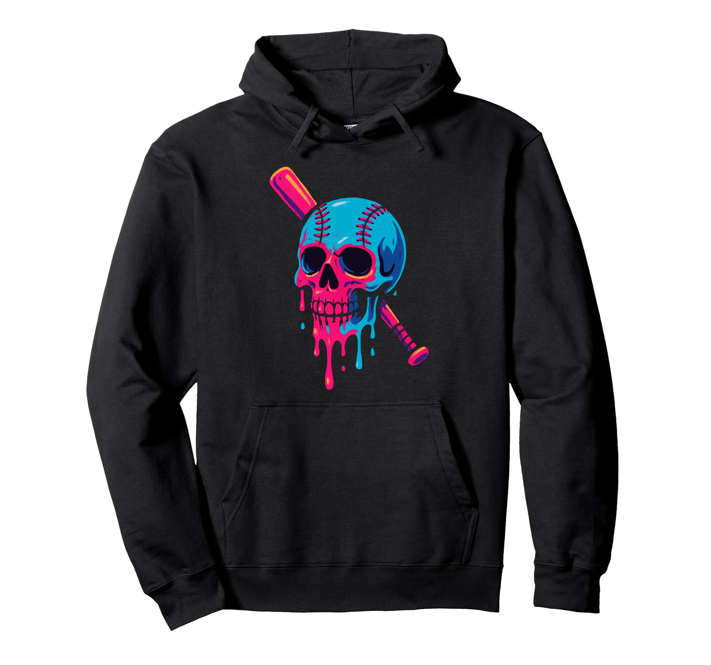 Melting Skull Baseball Bat Skull Hoodie - Unique Graphic Men Women - T-Shirt, Sweatshirt, Hoodie