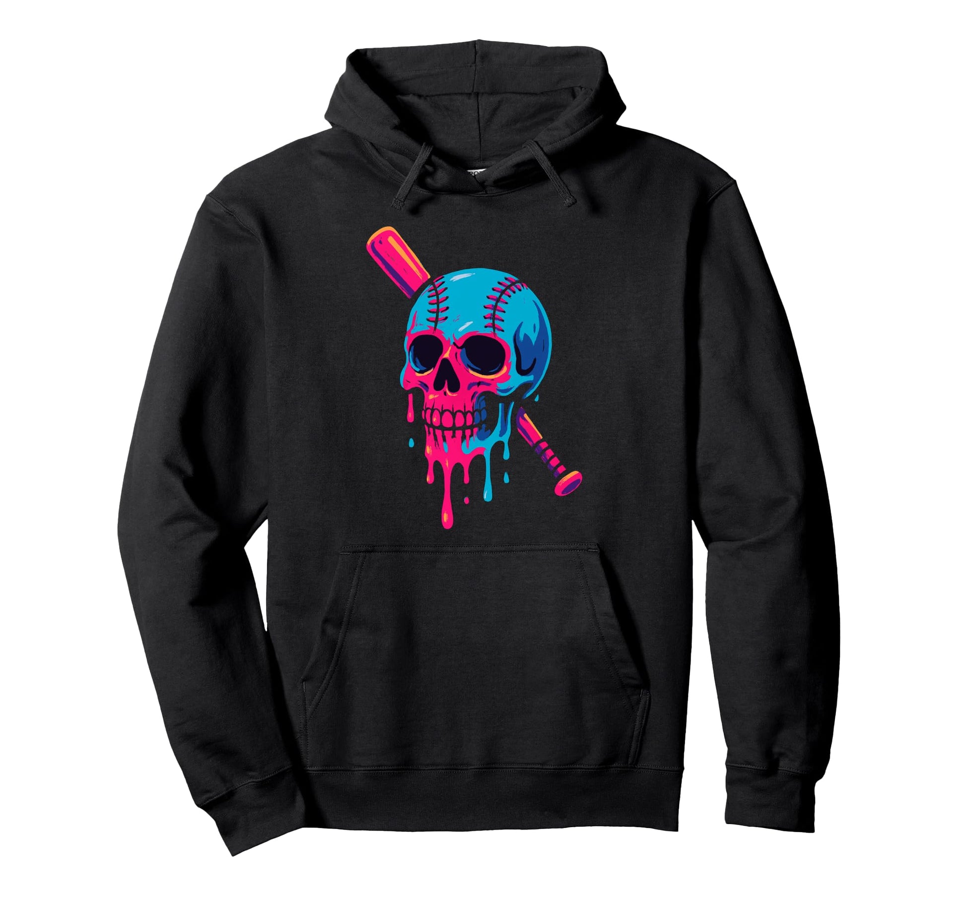 Melting Skull Baseball Bat Skull Hoodie - Unique Graphic Men Women - T-Shirt, Sweatshirt, Hoodie
