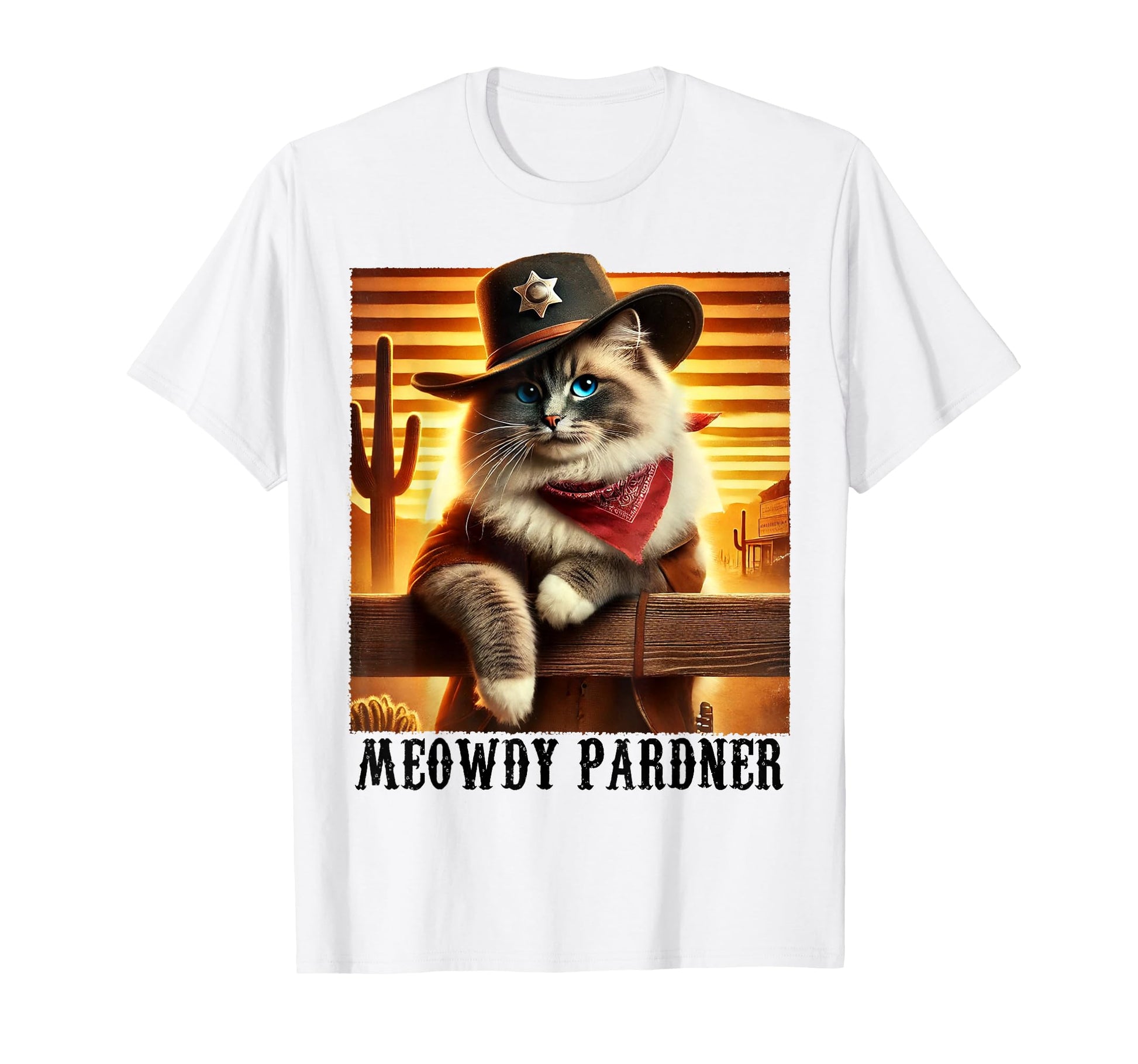 Ragdoll Cat Meowdy Pardner Cowboy Cat T-Shirt - Unique Graphic Men Women - T-Shirt, Sweatshirt, Hoodie