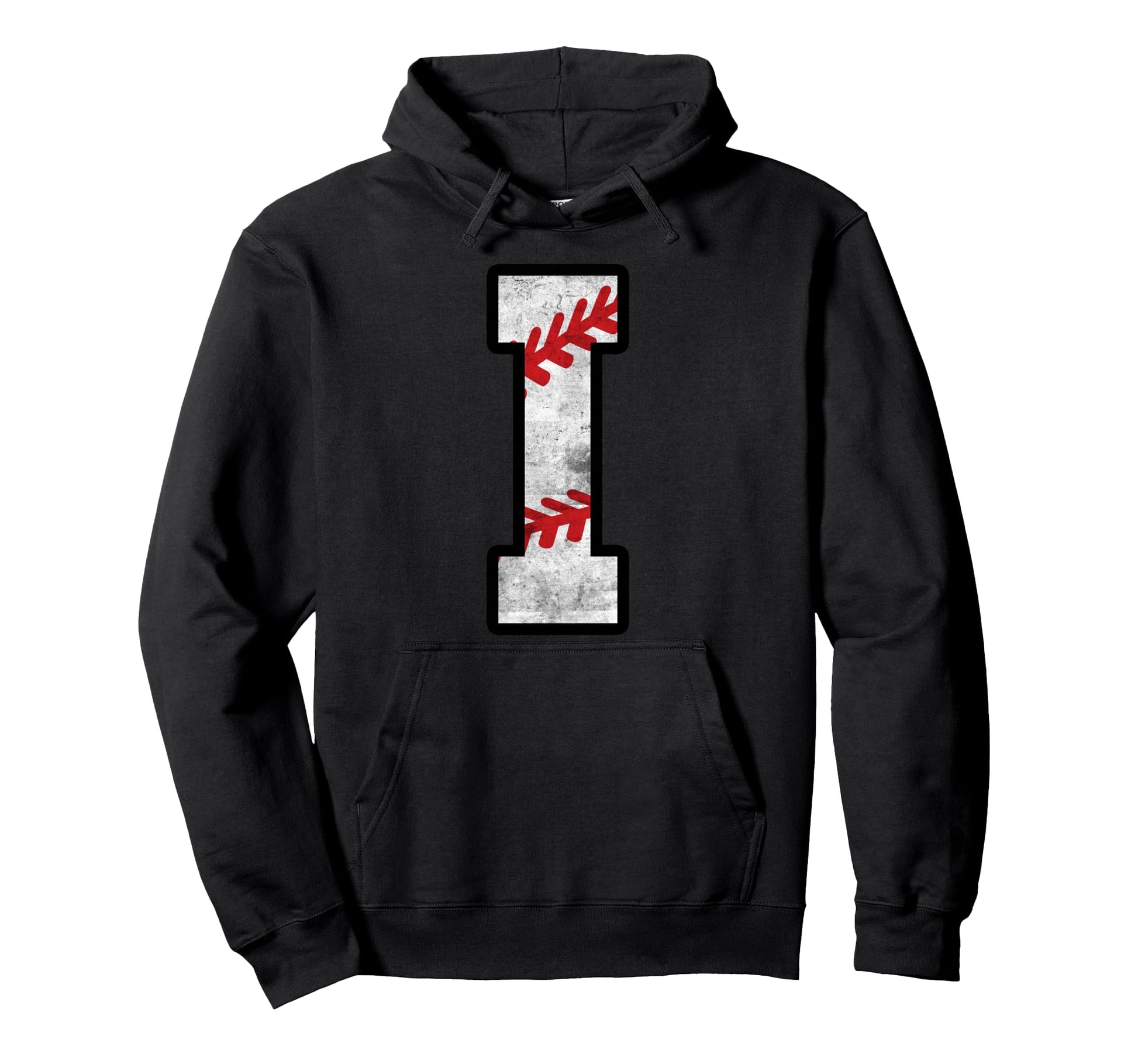 Distressed Baseball Letter I Hoodie - Fun Novelty Design Unisex - T-Shirt, Sweatshirt, Hoodie