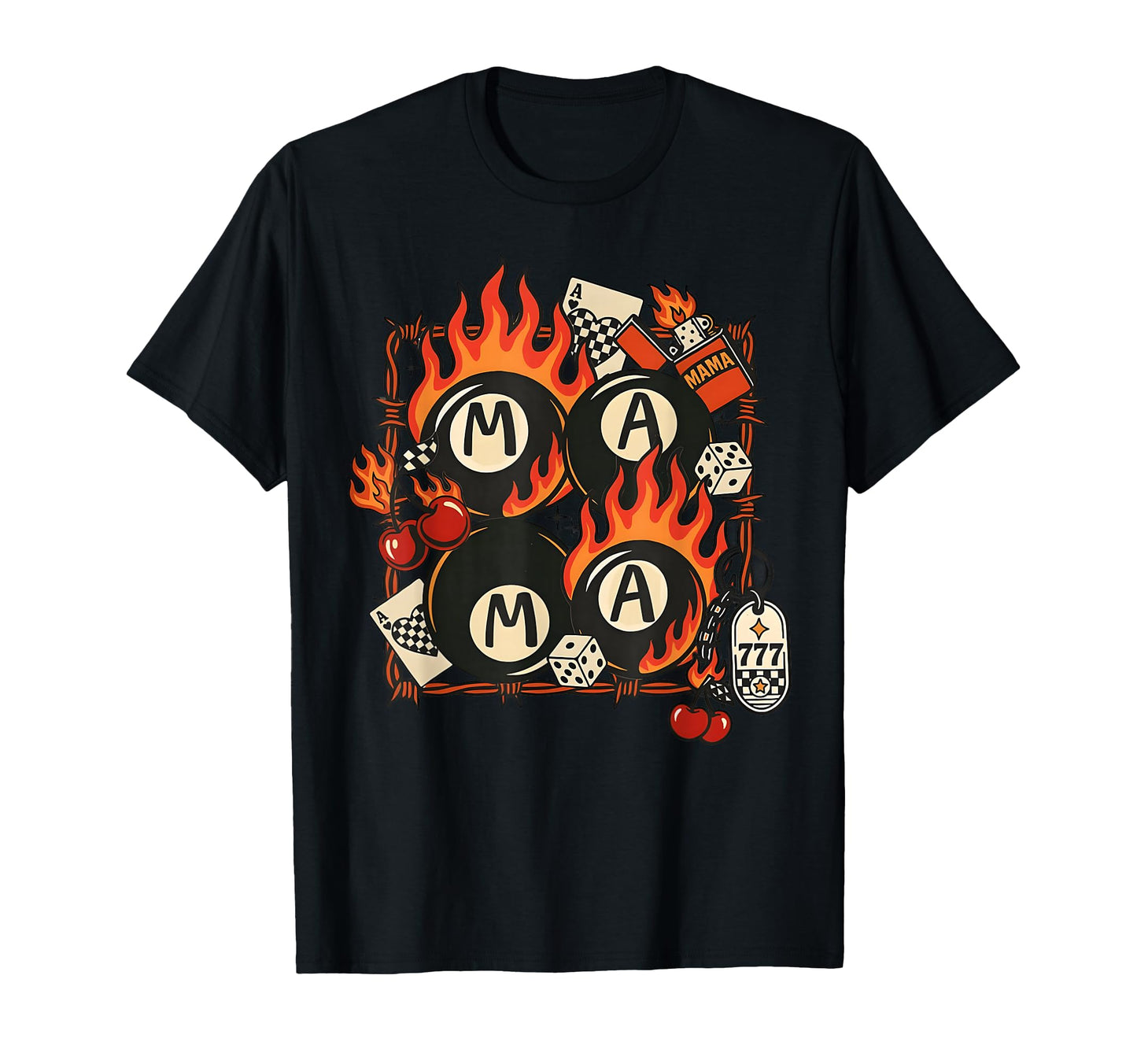 Mama Rockabilly Tattoo Flame Dice T-Shirt - Novelty Apparel for Adults - T-Shirt, Sweatshirt, Hoodie