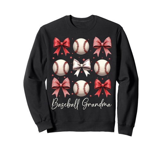 Baseball Grandma Funny Coquette Bow Sweatshirt - Unique Graphic Unisex - T-Shirt, Sweatshirt, Hoodie