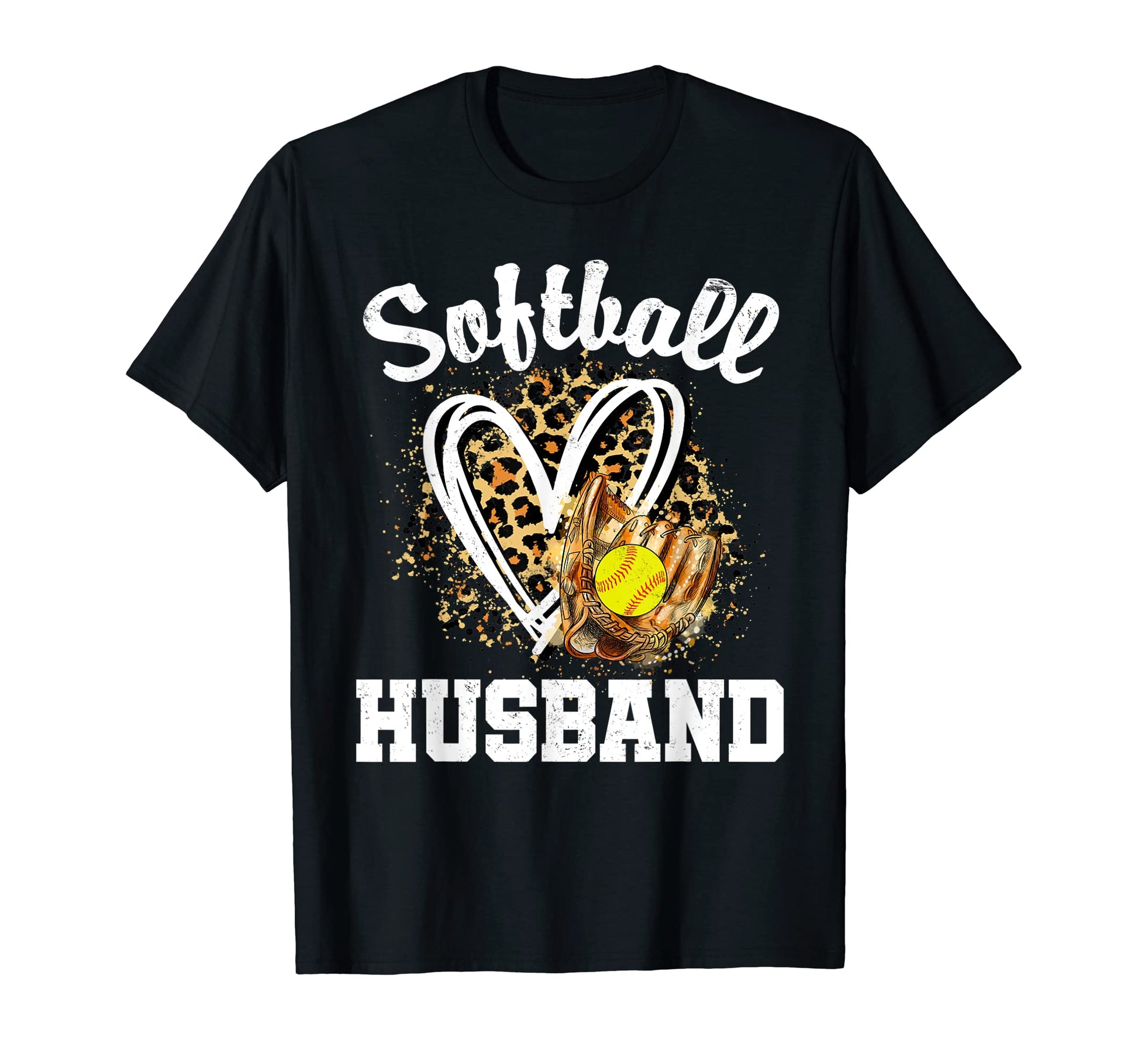 Softball Husband Leopard Heart T-Shirt - Novelty Apparel for Adults - T-Shirt, Sweatshirt, Hoodie