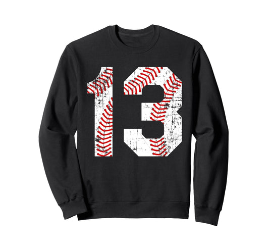 Baseball 13 Jersey Number Sweatshirt - Minimalist Print Unisex - T-Shirt, Sweatshirt, Hoodie