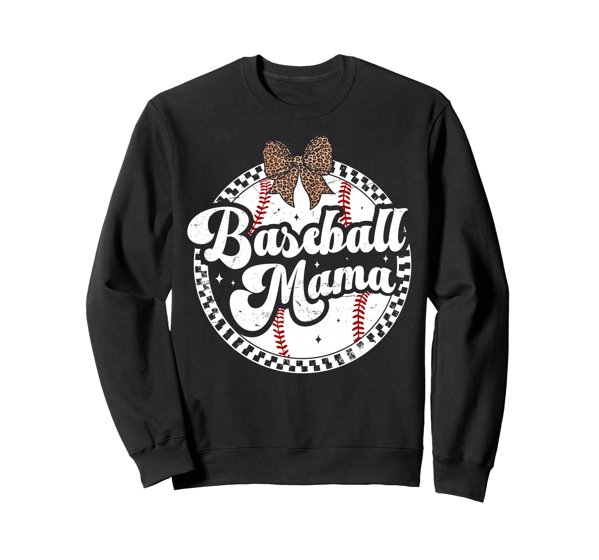 Baseball Mom Leopard Bow Checkered Sweatshirt - Novelty Apparel Men Women - T-Shirt, Sweatshirt, Hoodie