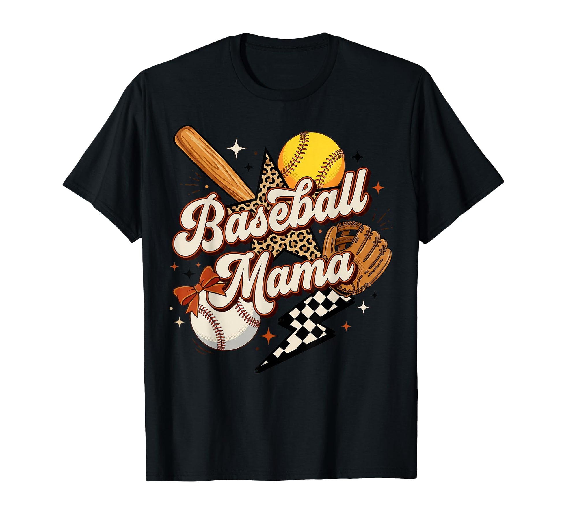 Baseball Mama Leopard Coquette Checkered T-Shirt - Trendy Graphic Unisex - T-Shirt, Sweatshirt, Hoodie