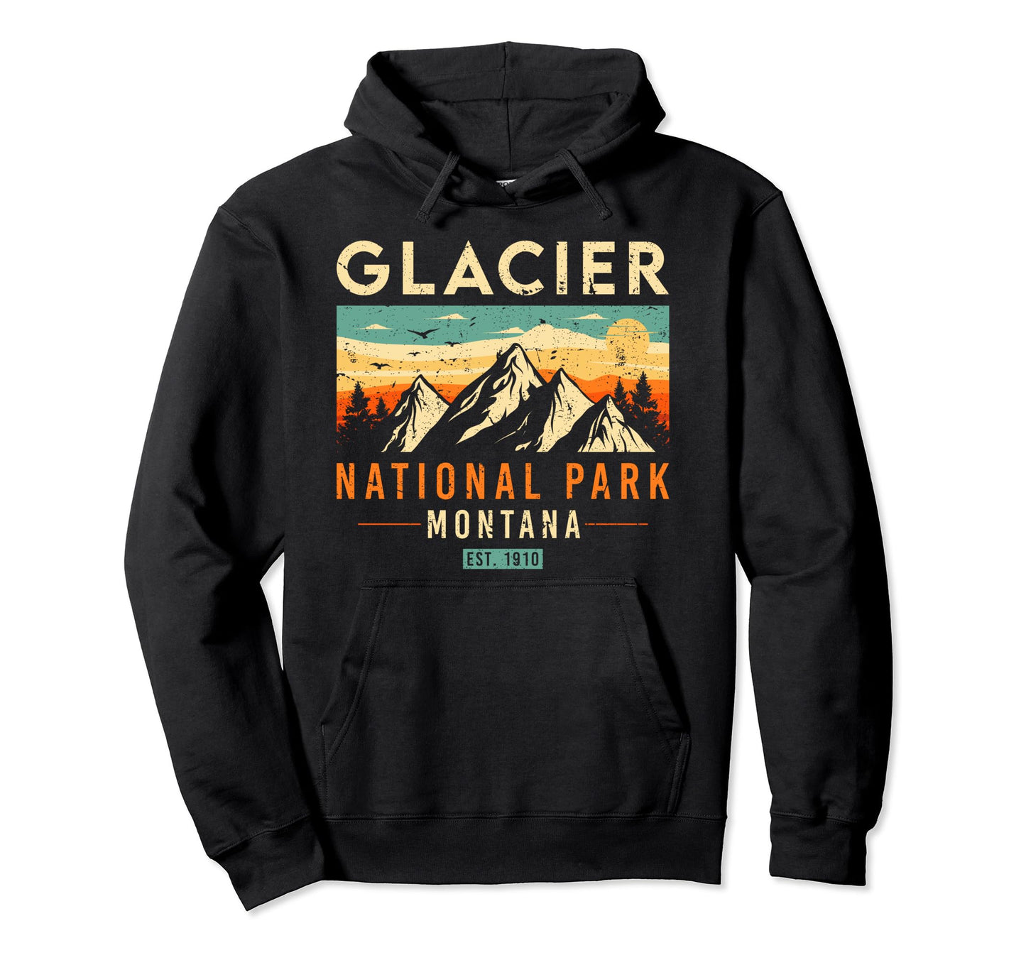 Glacier Est 1910 Montana National Park Hoodie - Graphic Print for Adults - T-Shirt, Sweatshirt, Hoodie