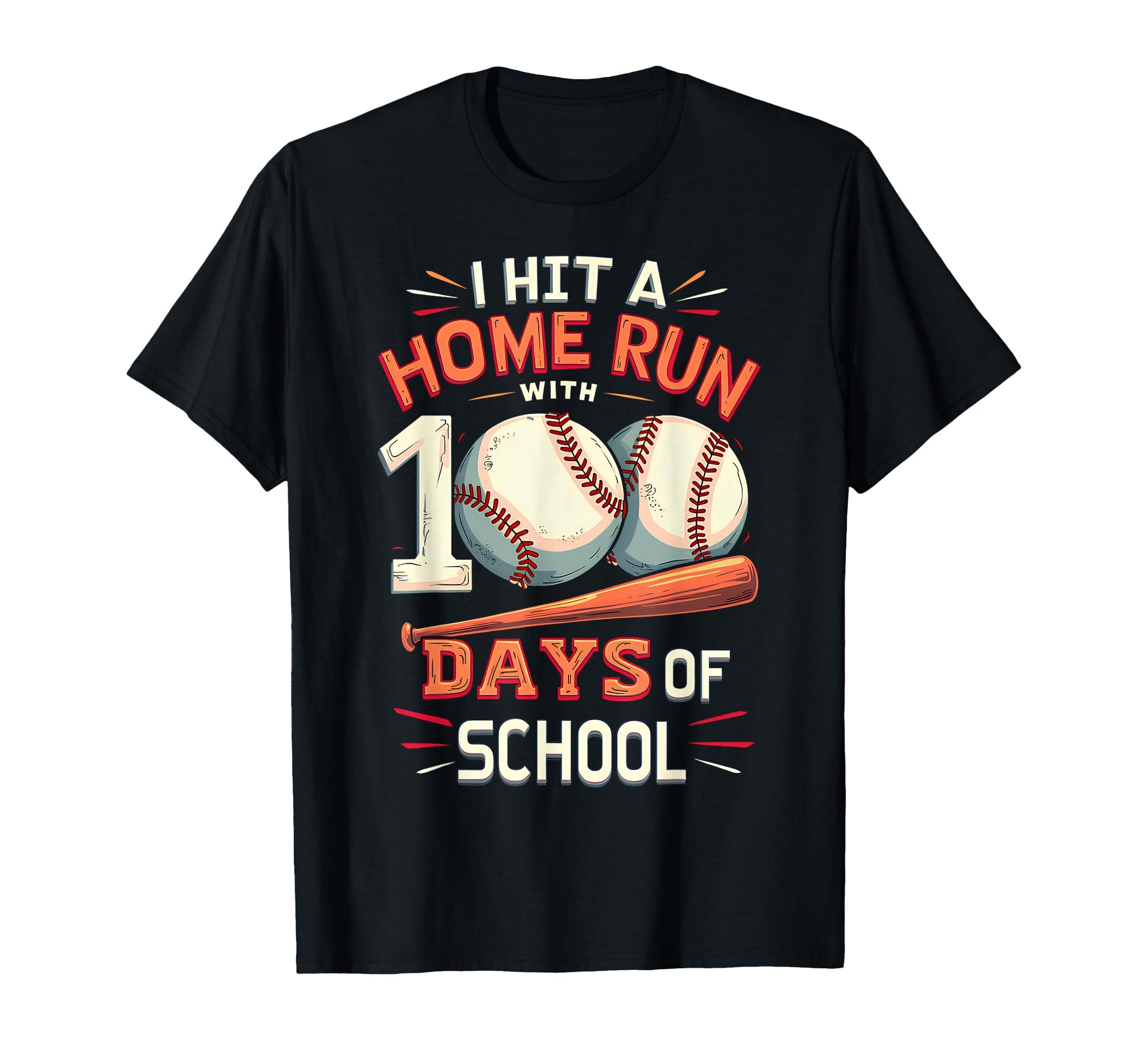 Funny Hit Home Run 100 Days School T-Shirt - Graphic Print for Adults - T-Shirt, Sweatshirt, Hoodie