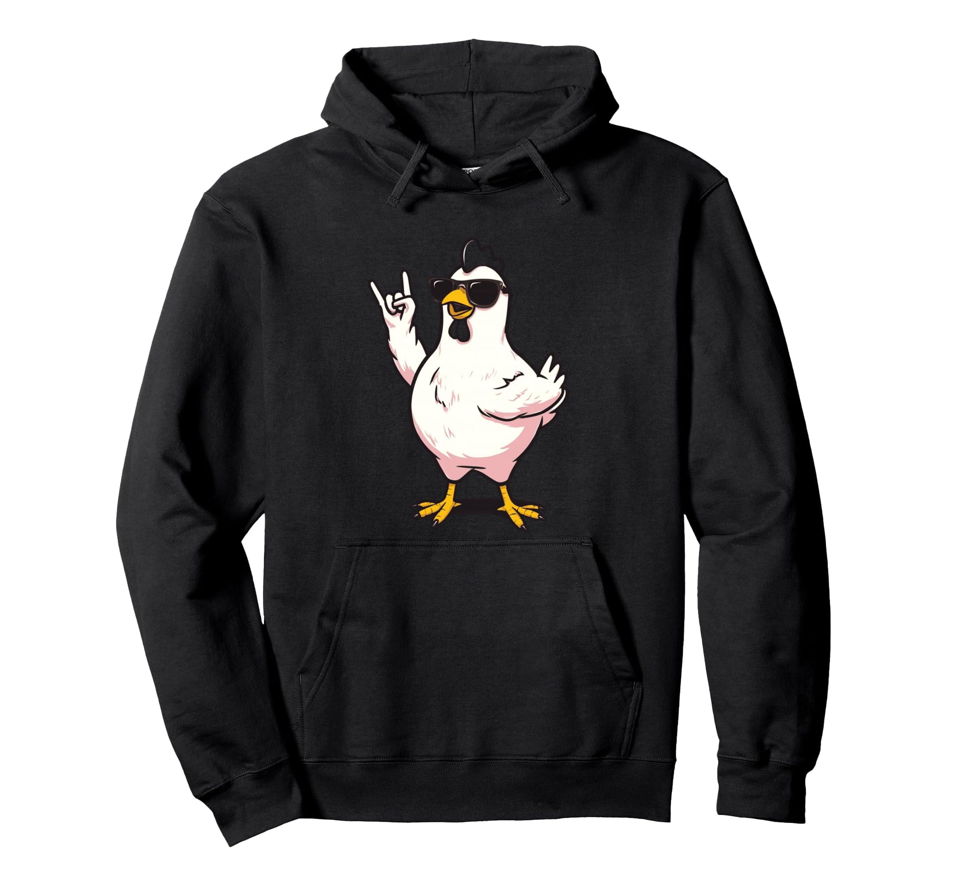 Funny Chicken Rock And Roll Bird Cartoon Hoodie - Trendy Graphic Unisex - T-Shirt, Sweatshirt, Hoodie