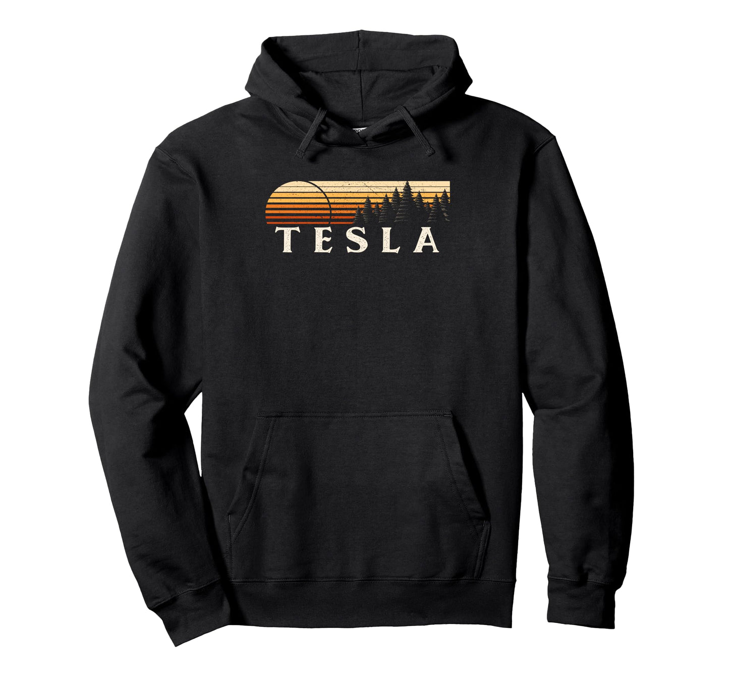 Tesla Wv Evergreen Sunset Eighties Hoodie - Minimalist Print Men Women - T-Shirt, Sweatshirt, Hoodie