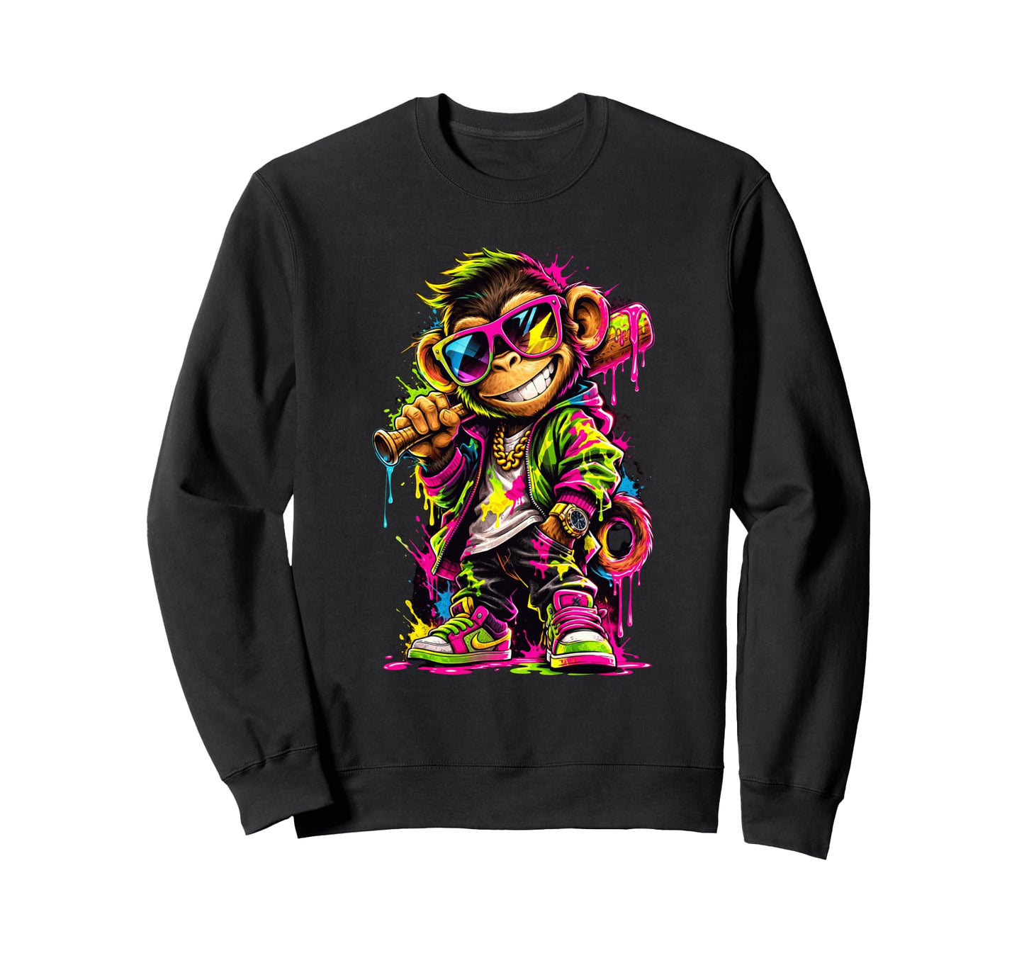 Monkey Baseball Drip Funny Animal Sweatshirt - Aesthetic Graphic Men Women - T-Shirt, Sweatshirt, Hoodie