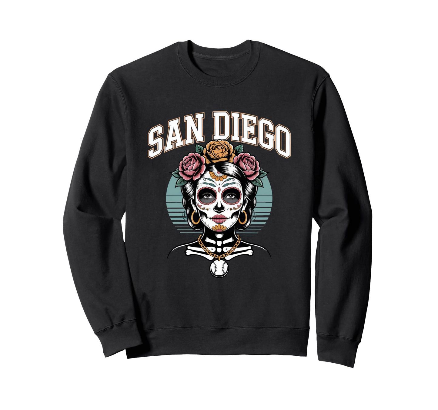 San Diego Sugar Skull Flower City Sweatshirt - Graphic Print for Adults - T-Shirt, Sweatshirt, Hoodie