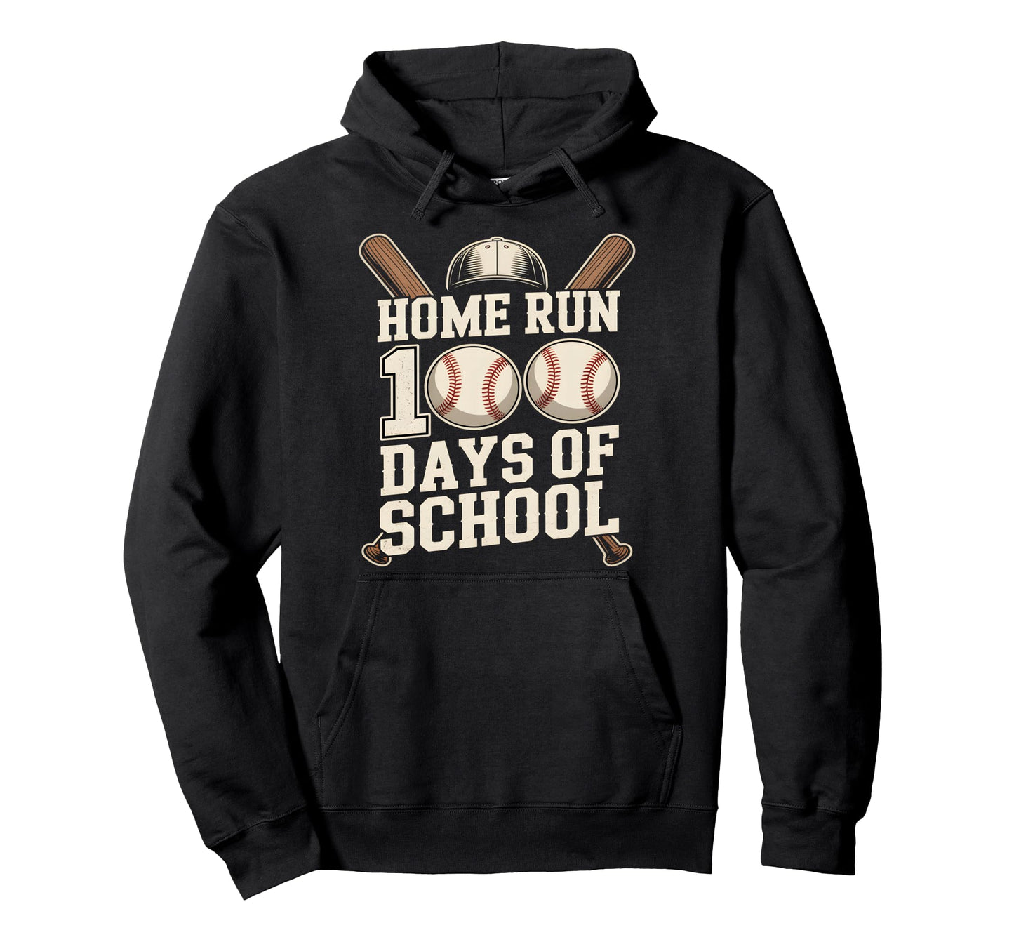 Home Run 100 Days School Baseball Hoodie - Graphic Print Men Women - T-Shirt, Sweatshirt, Hoodie