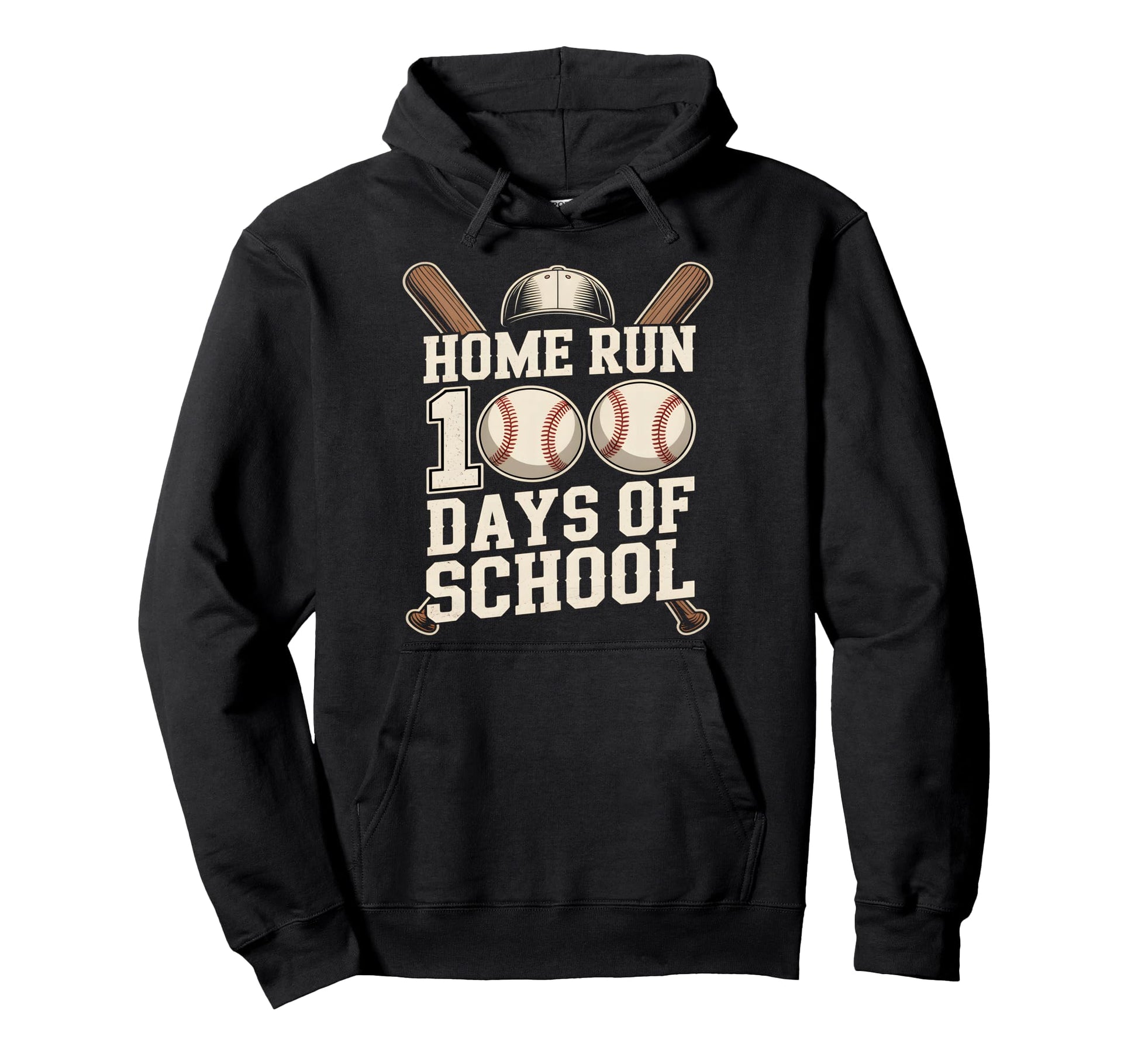 Home Run 100 Days School Baseball Hoodie - Graphic Print Men Women - T-Shirt, Sweatshirt, Hoodie