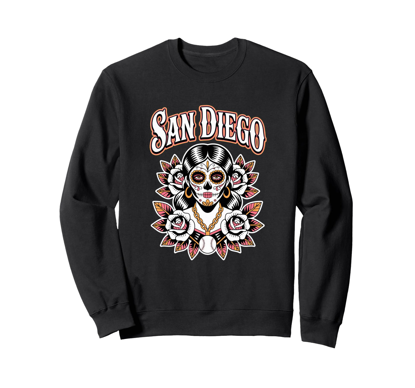San Diego Sugar Skull Traditional Sweatshirt - Custom Art Print Unisex - T-Shirt, Sweatshirt, Hoodie