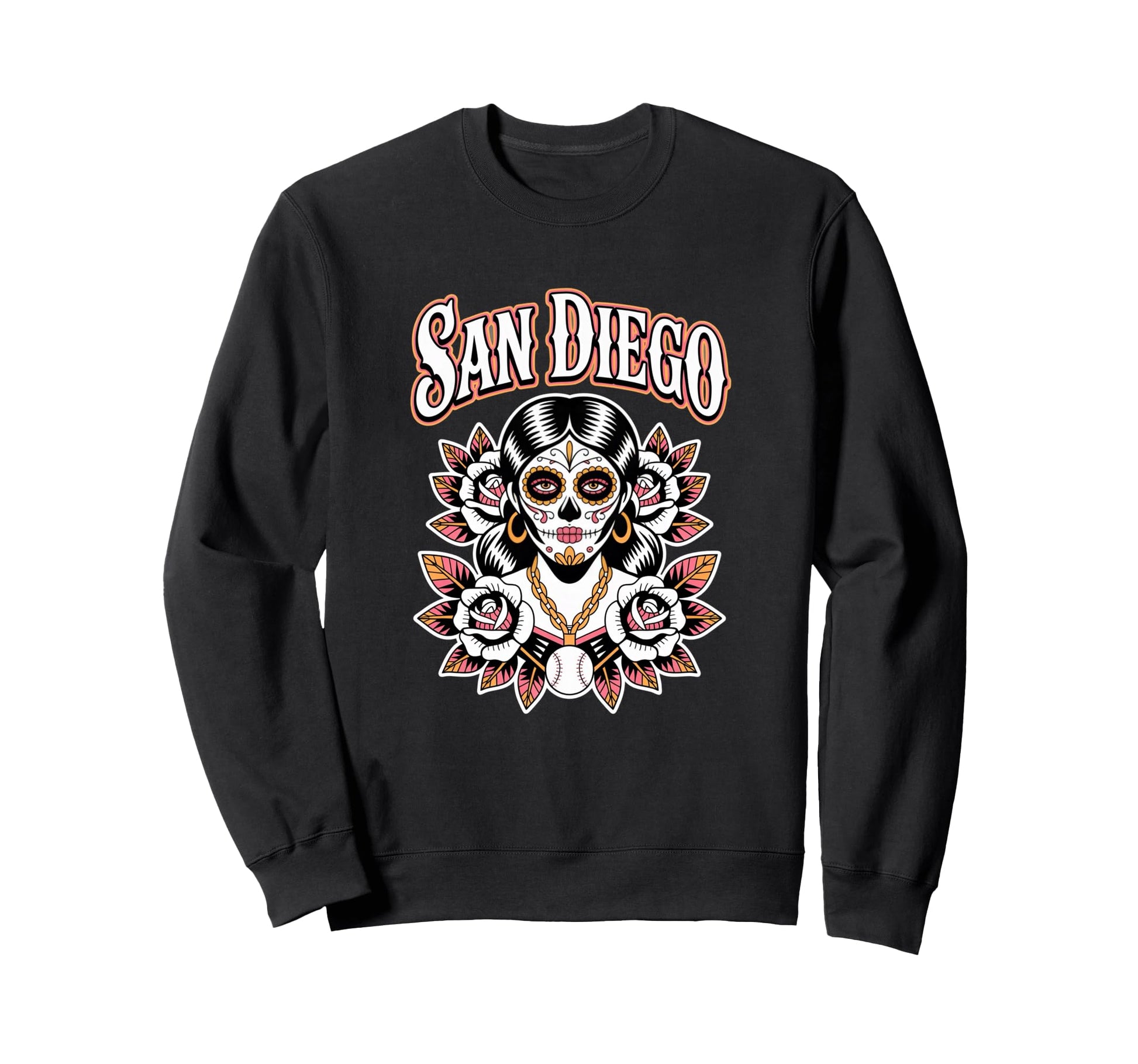 San Diego Sugar Skull Traditional Sweatshirt - Custom Art Print Unisex - T-Shirt, Sweatshirt, Hoodie