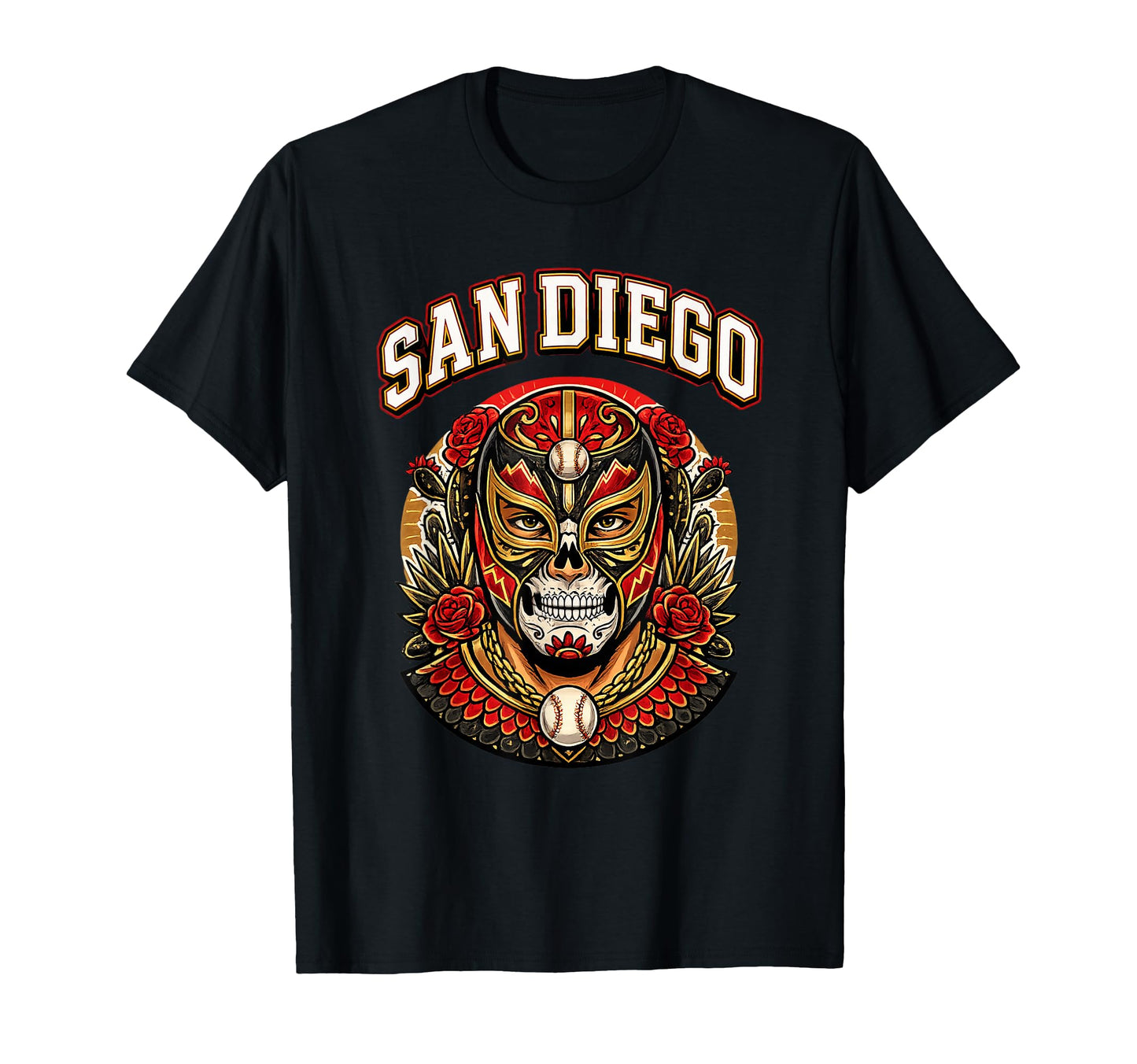 San Diego Lucha Skull Flower City T-Shirt - Graphic Print for Adults - T-Shirt, Sweatshirt, Hoodie