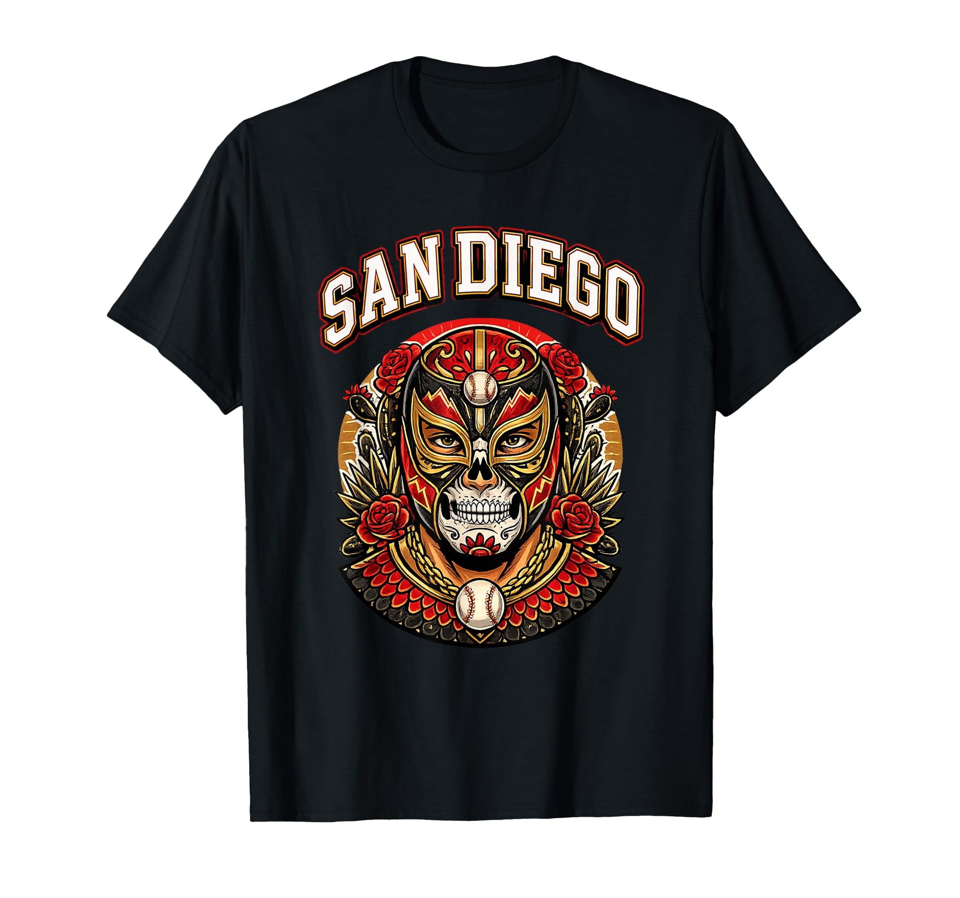 San Diego Lucha Skull Flower City T-Shirt - Graphic Print for Adults - T-Shirt, Sweatshirt, Hoodie