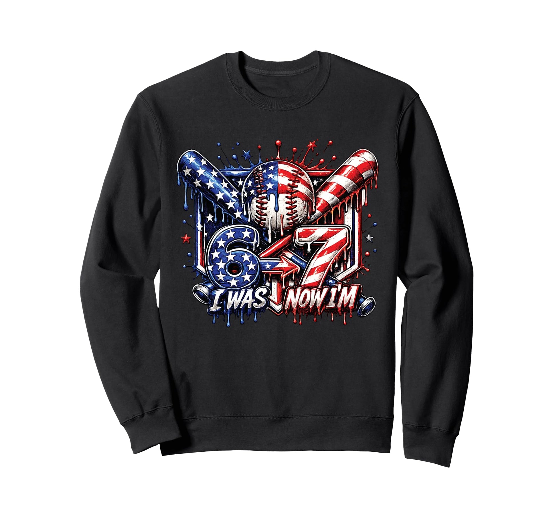 I Was 6 Now Im 7 Baseball Usa Flag Sweatshirt - Unique Graphic Men Women - T-Shirt, Sweatshirt, Hoodie