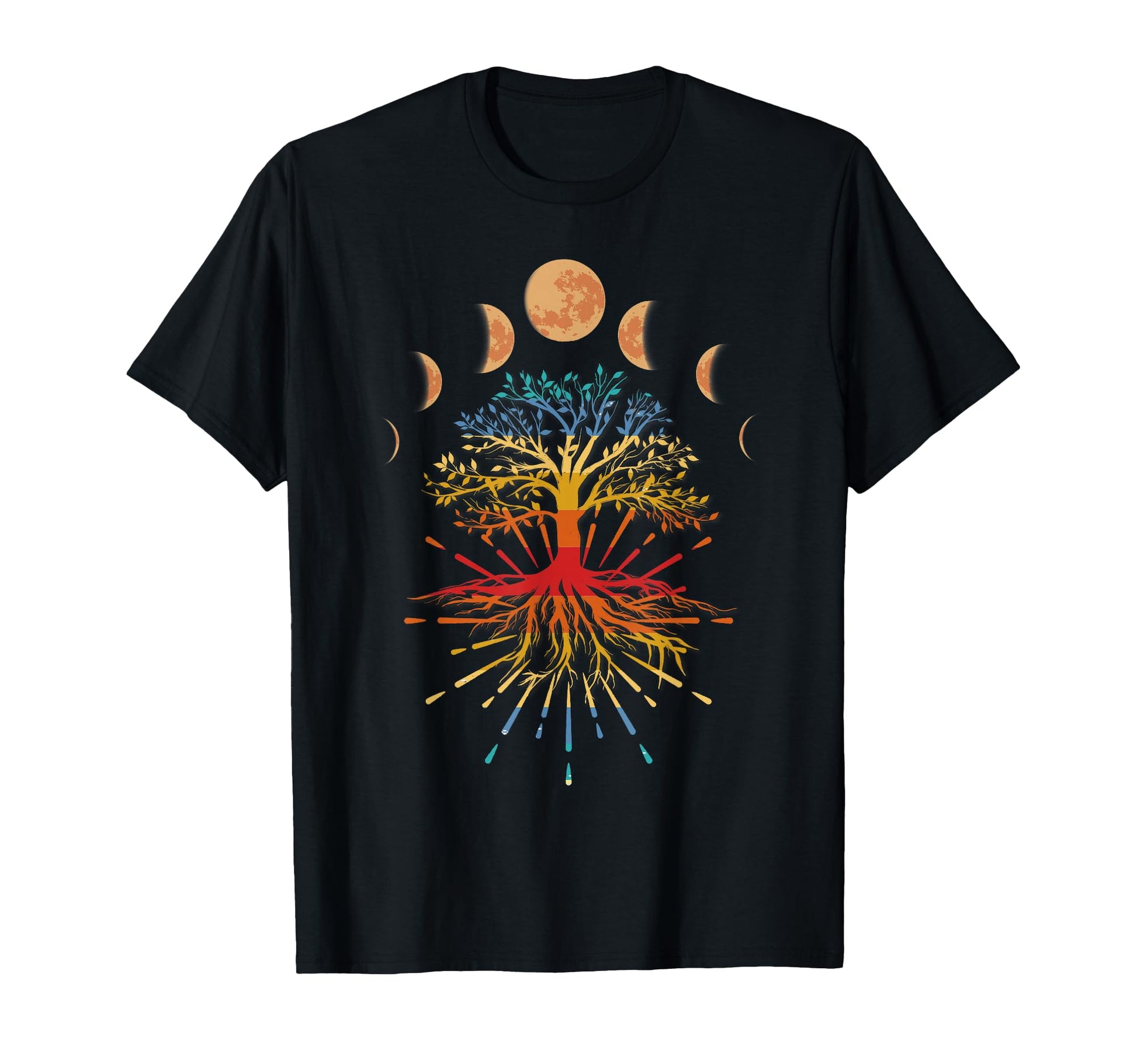 Phases Moon Symbol 60S 70S Vibe Tree T-Shirt - Trendy Graphic Men Women - T-Shirt, Sweatshirt, Hoodie