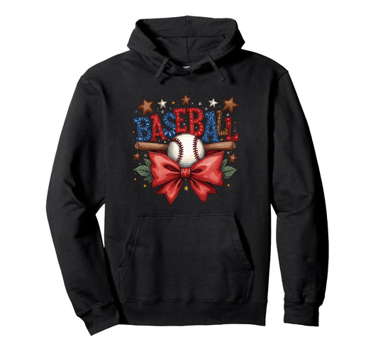 Baseball Coquette Bow Game Day Baseball Mom Hoodie - Graphic Print Unisex - T-Shirt, Sweatshirt, Hoodie