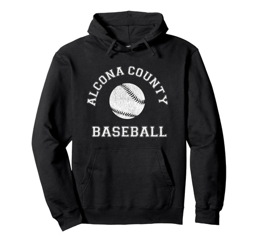 Alcona County Baseball Distressed Hoodie - Minimalist Print Men Women - T-Shirt, Sweatshirt, Hoodie