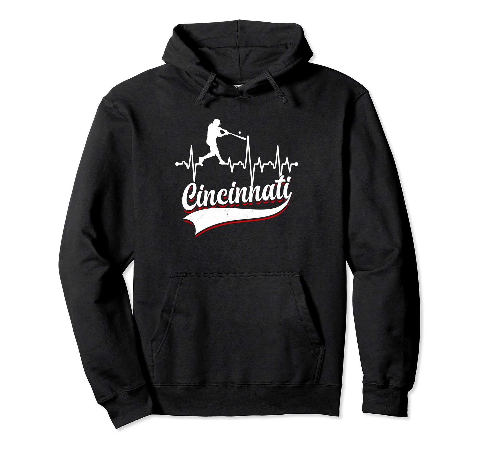 Cincinnati Funny Baseball Heartbeat Hoodie - Fun Novelty Design Men Women - T-Shirt, Sweatshirt, Hoodie