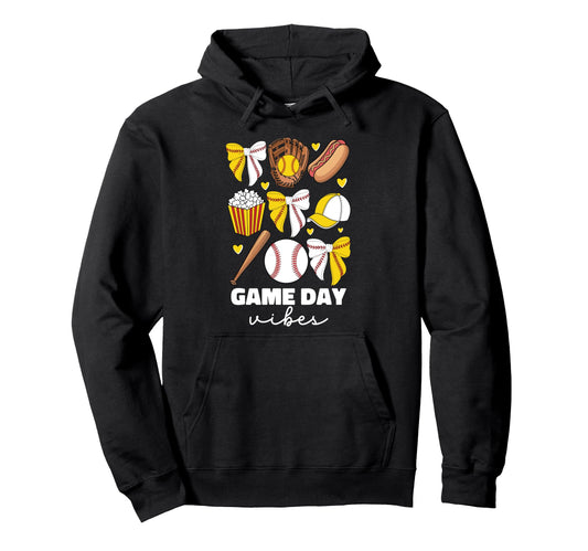 Baseball And Softball Mom Game Day Vibes Hoodie - Unique Graphic Unisex - T-Shirt, Sweatshirt, Hoodie
