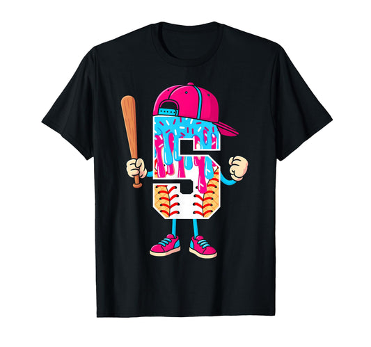 Baseball 5 Year Old Ice Cream Drip T-Shirt - Minimalist Print for Adults - T-Shirt, Sweatshirt, Hoodie