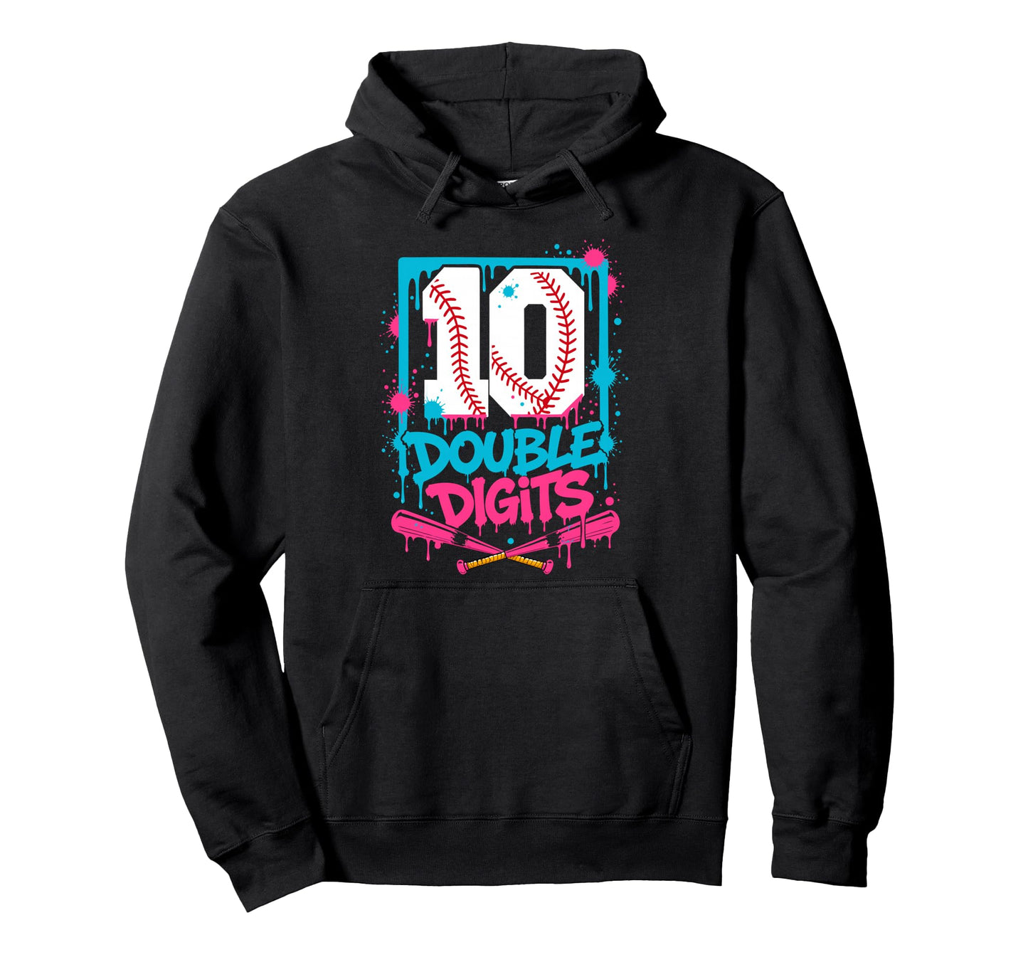 Baseball 10Th Birthday Double Hoodie - Fun Novelty Design for Adults - T-Shirt, Sweatshirt, Hoodie