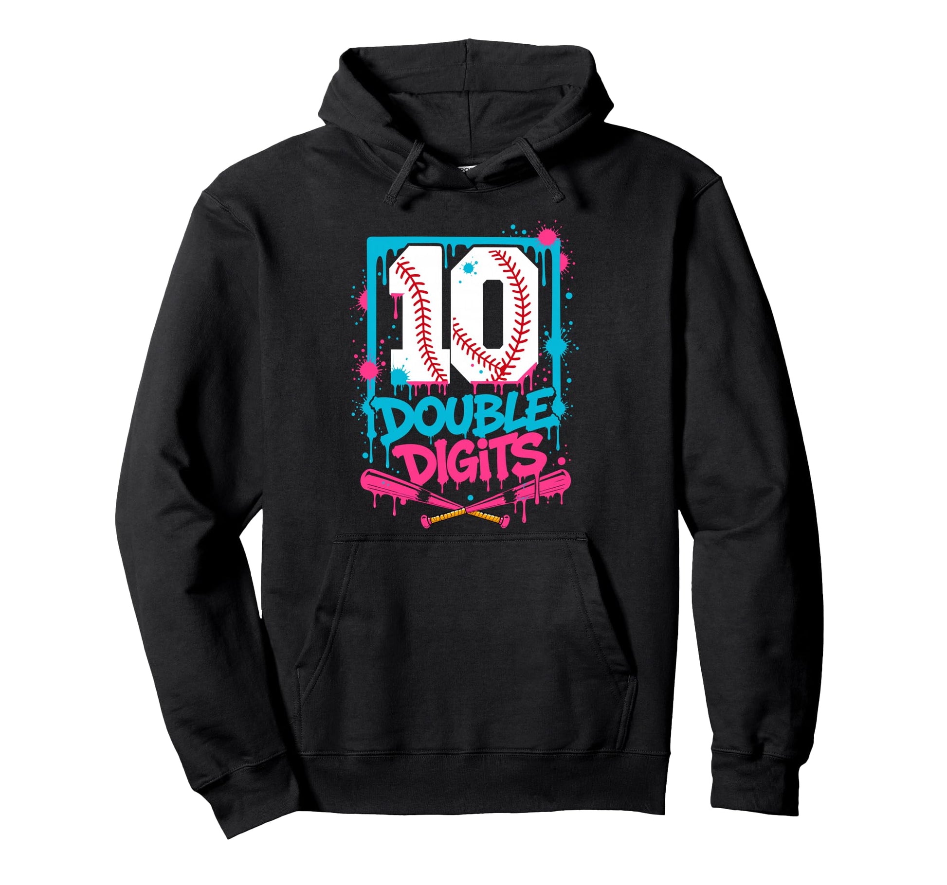 Baseball 10Th Birthday Double Hoodie - Fun Novelty Design for Adults - T-Shirt, Sweatshirt, Hoodie