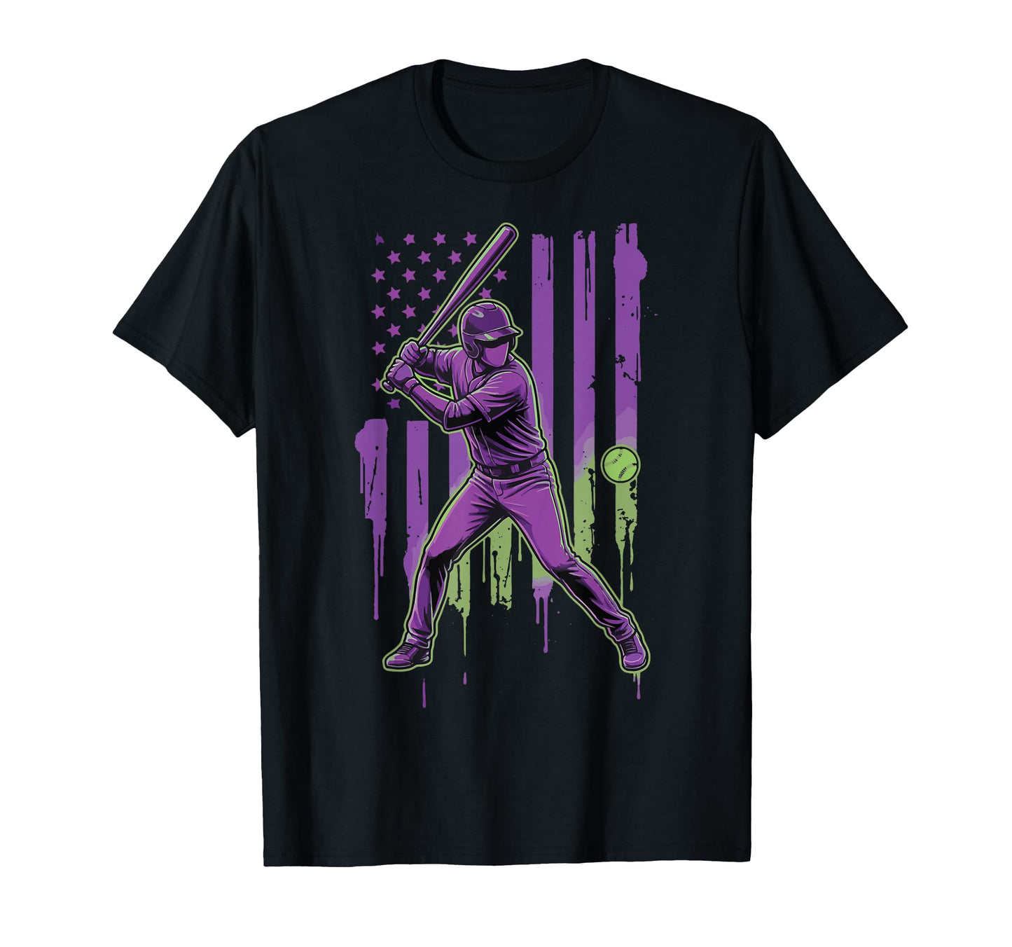 Baseball Usa Flag Drip 4Th July T-Shirt - Minimalist Print Unisex - T-Shirt, Sweatshirt, Hoodie