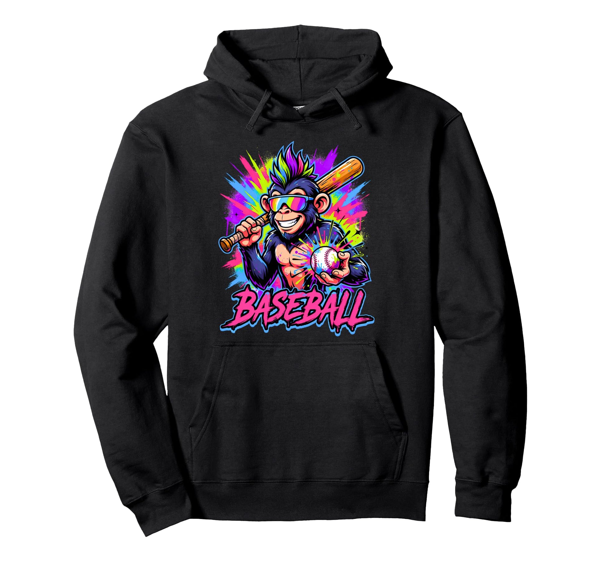 Monkey Funny Animals Baseball Ice Hoodie - Custom Art Print Men Women - T-Shirt, Sweatshirt, Hoodie