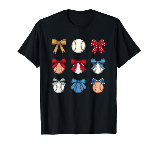 Baseball Bows Vibrant Patterned T-Shirt - Custom Art Print for Adults - T-Shirt, Sweatshirt, Hoodie