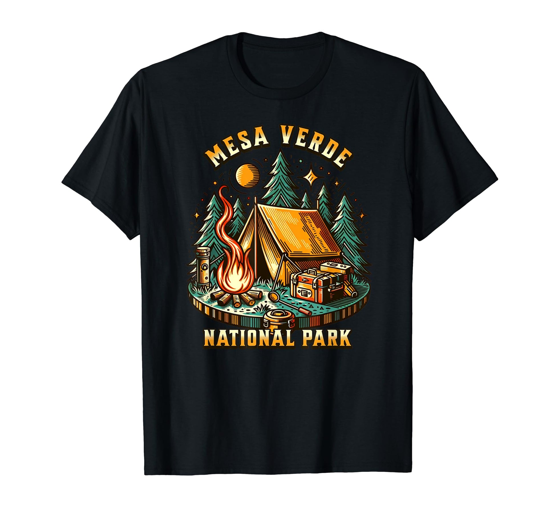 Camping Forest Tent Campfire Mesa Verde T-Shirt - Graphic Print for Adults - T-Shirt, Sweatshirt, Hoodie