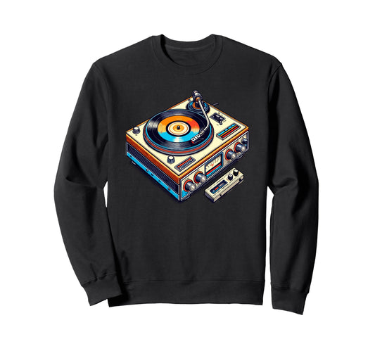 80S 90S Vinyl Record Player Sweatshirt - Streetwear Style for Adults - T-Shirt, Sweatshirt, Hoodie