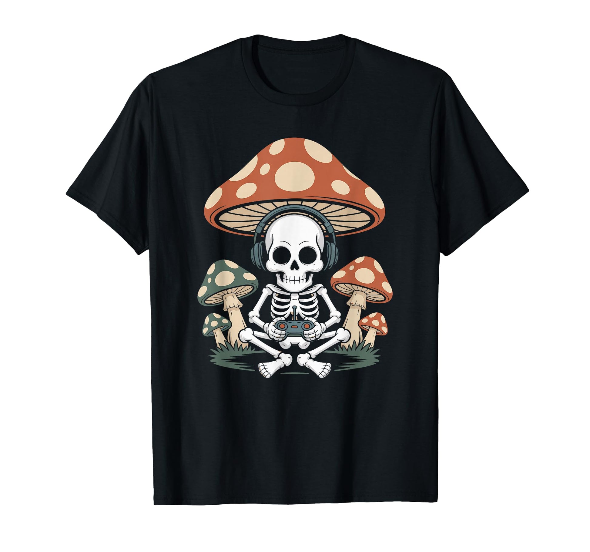 Skeleton Playing Video Games Dark Forest T-Shirt - Graphic Print Men Women - T-Shirt, Sweatshirt, Hoodie