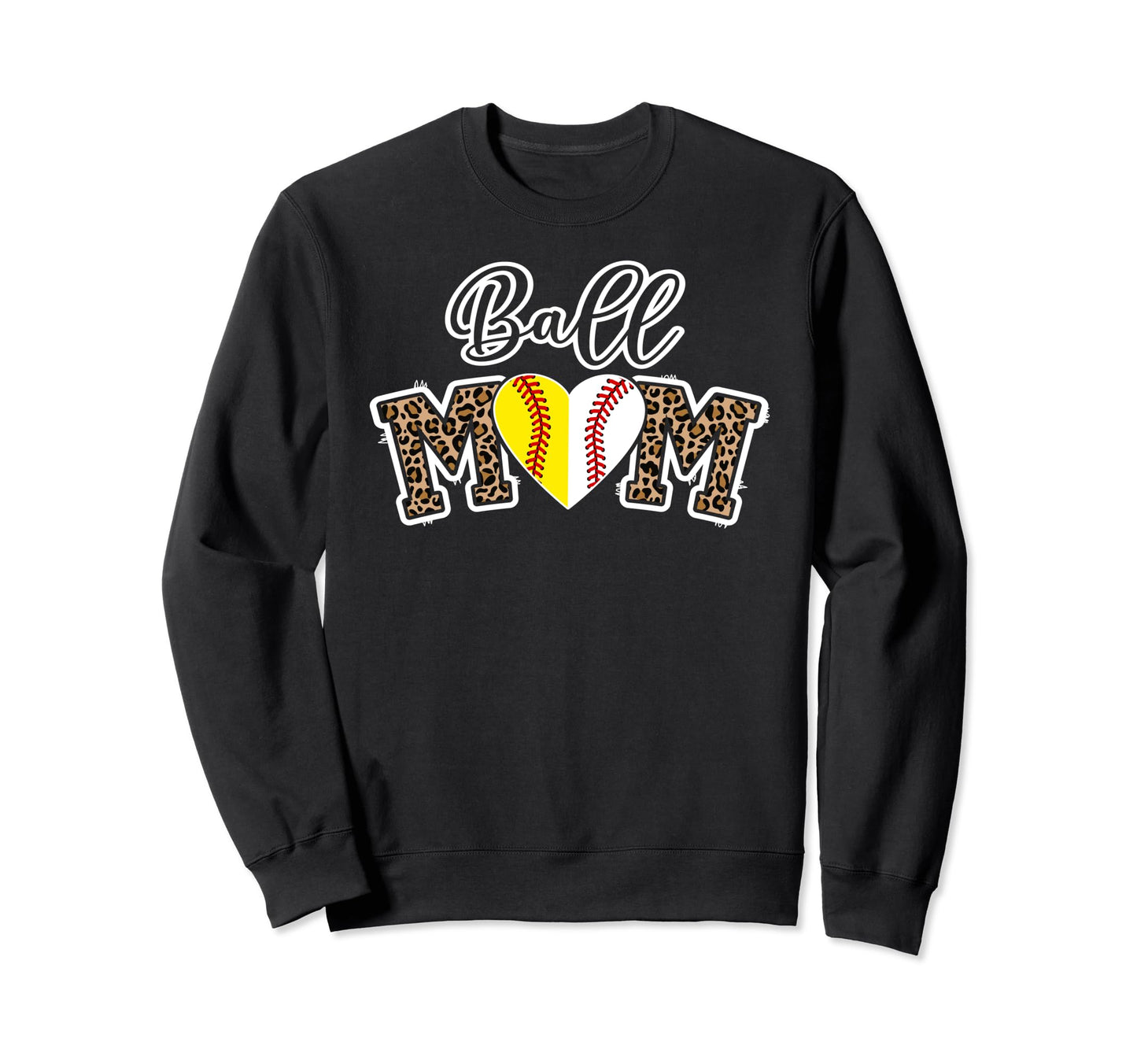 Ball Mom Leopard Softball Baseball Sweatshirt - Unique Graphic for Adults - T-Shirt, Sweatshirt, Hoodie