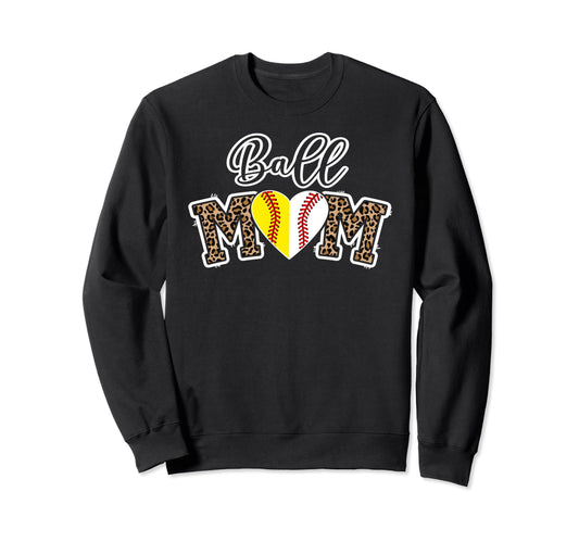 Ball Mom Leopard Softball Baseball Sweatshirt - Unique Graphic for Adults - T-Shirt, Sweatshirt, Hoodie