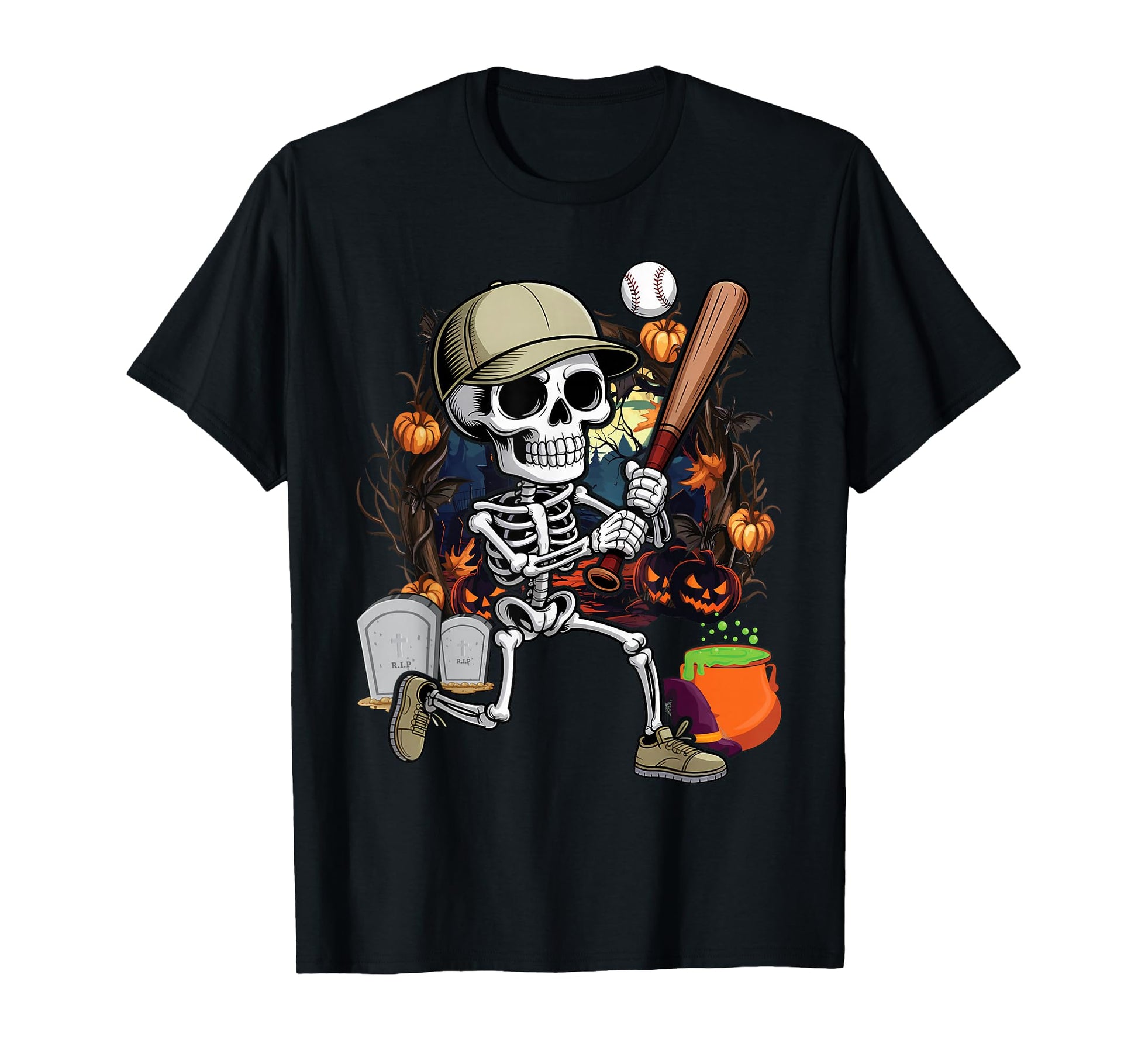 Skeleton Playing Baseball Halloween T-Shirt - Unique Graphic for Adults - T-Shirt, Sweatshirt, Hoodie