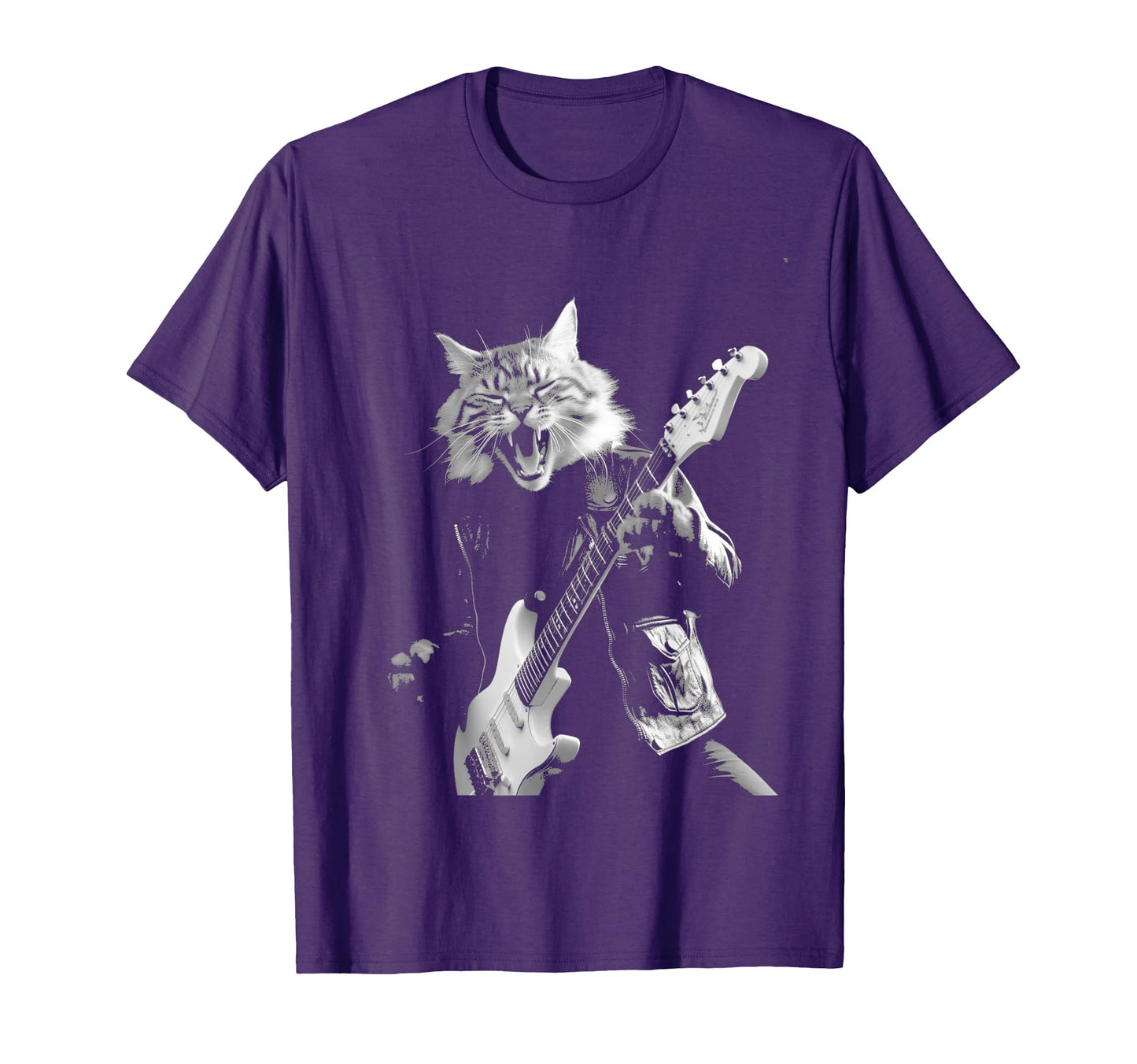 Rock Cat Playing Guitar Funny Guitar T-Shirt - Custom Art Print Men Women - T-Shirt, Sweatshirt, Hoodie