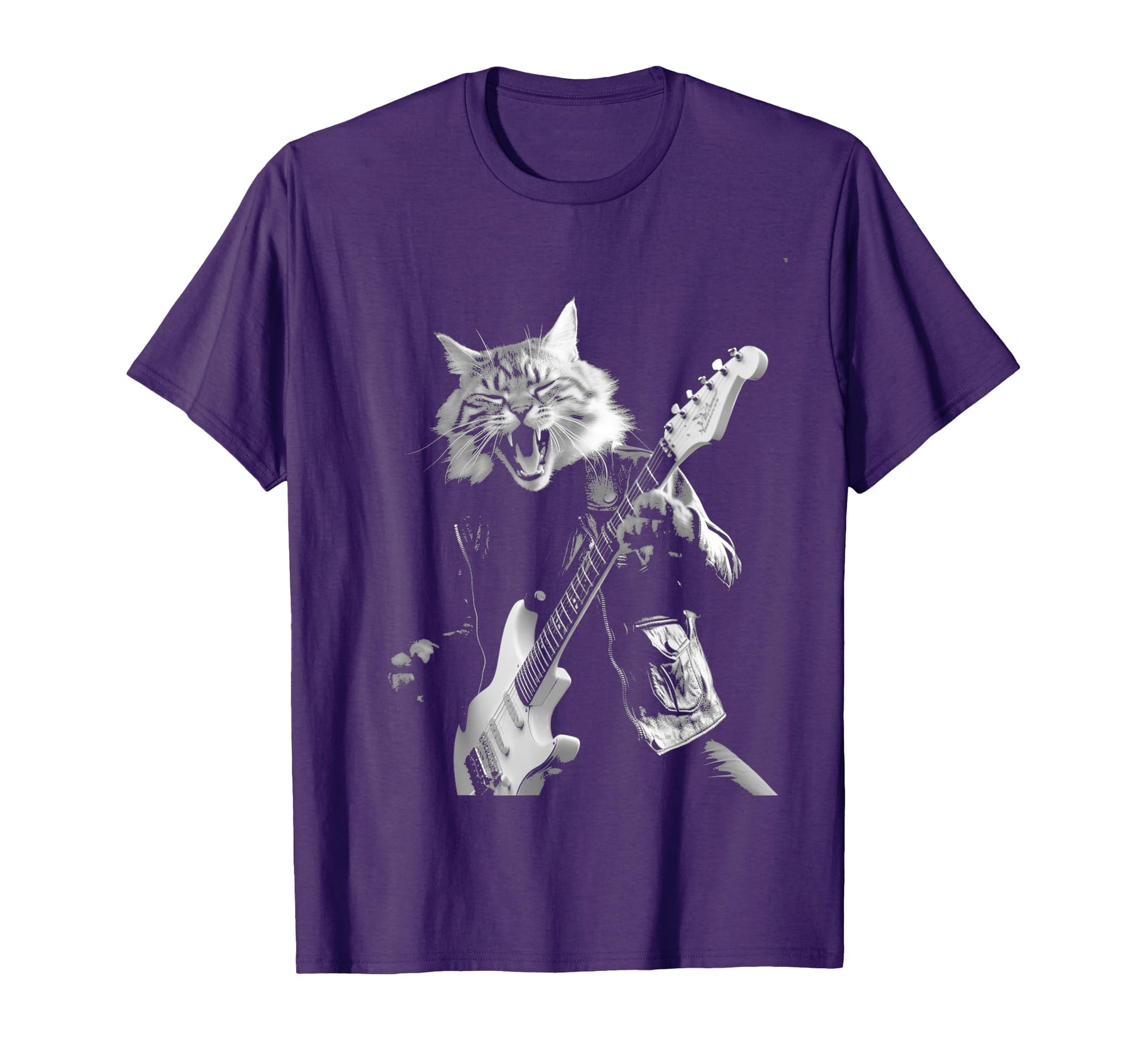 Rock Cat Playing Guitar Funny Guitar T-Shirt - Custom Art Print Men Women - T-Shirt, Sweatshirt, Hoodie