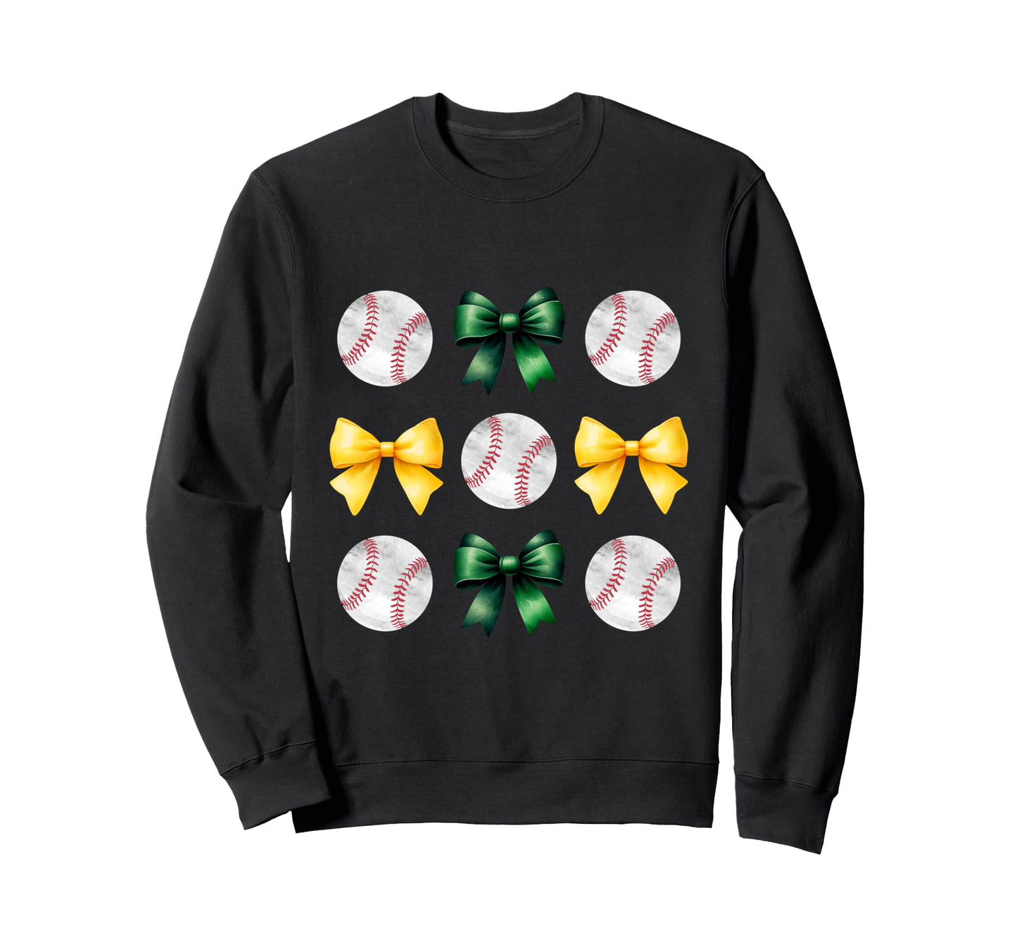 Baseballs Green Yellow Bows Ball Mom Sweatshirt - Unique Graphic Unisex - T-Shirt, Sweatshirt, Hoodie